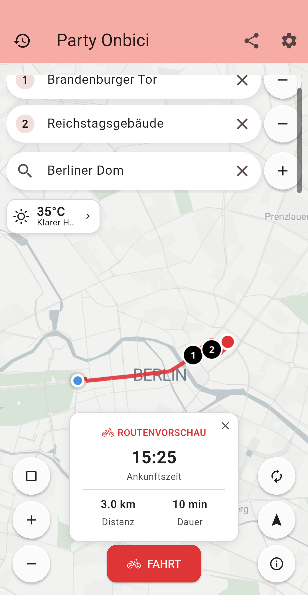 Party Onbici Android - Routenplanung