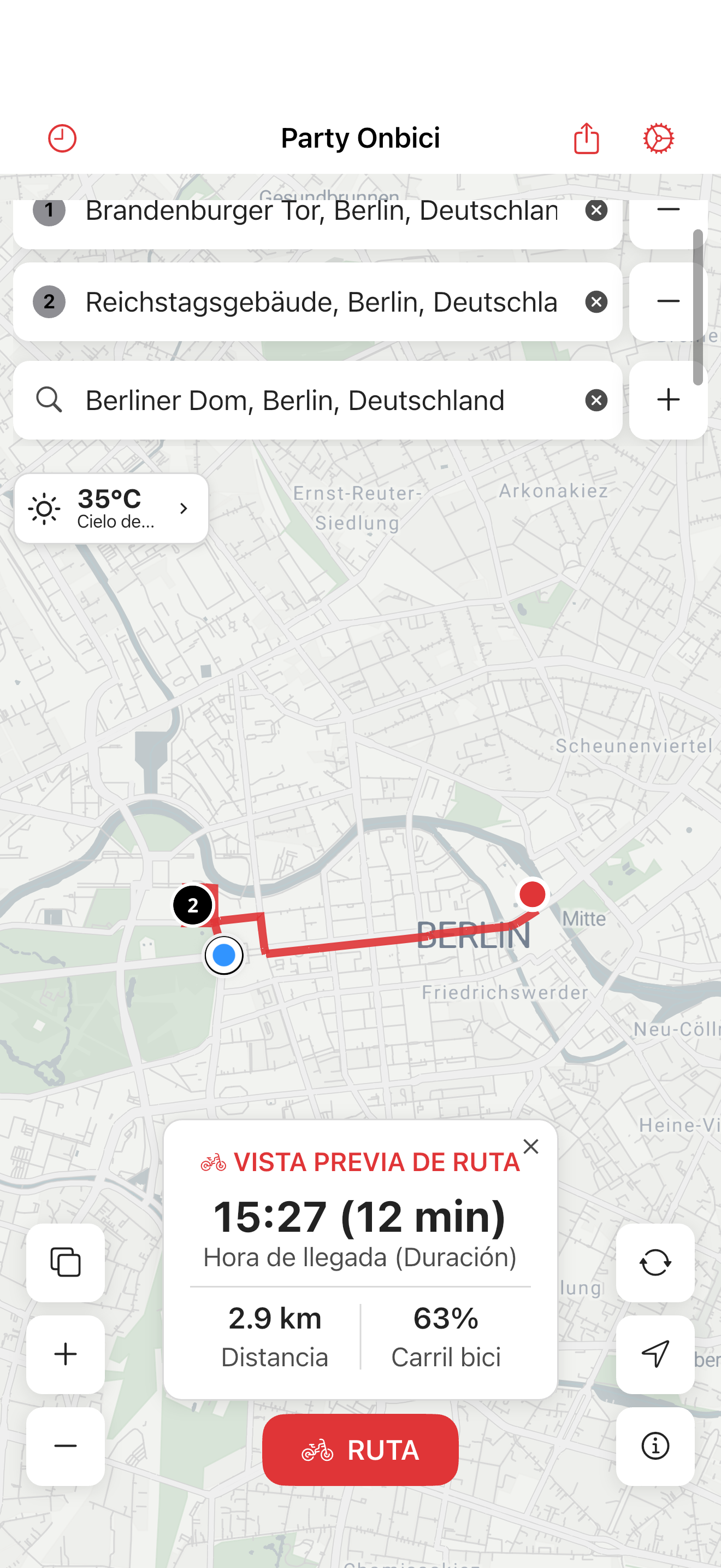 Party Onbici iOS - Routenplanung