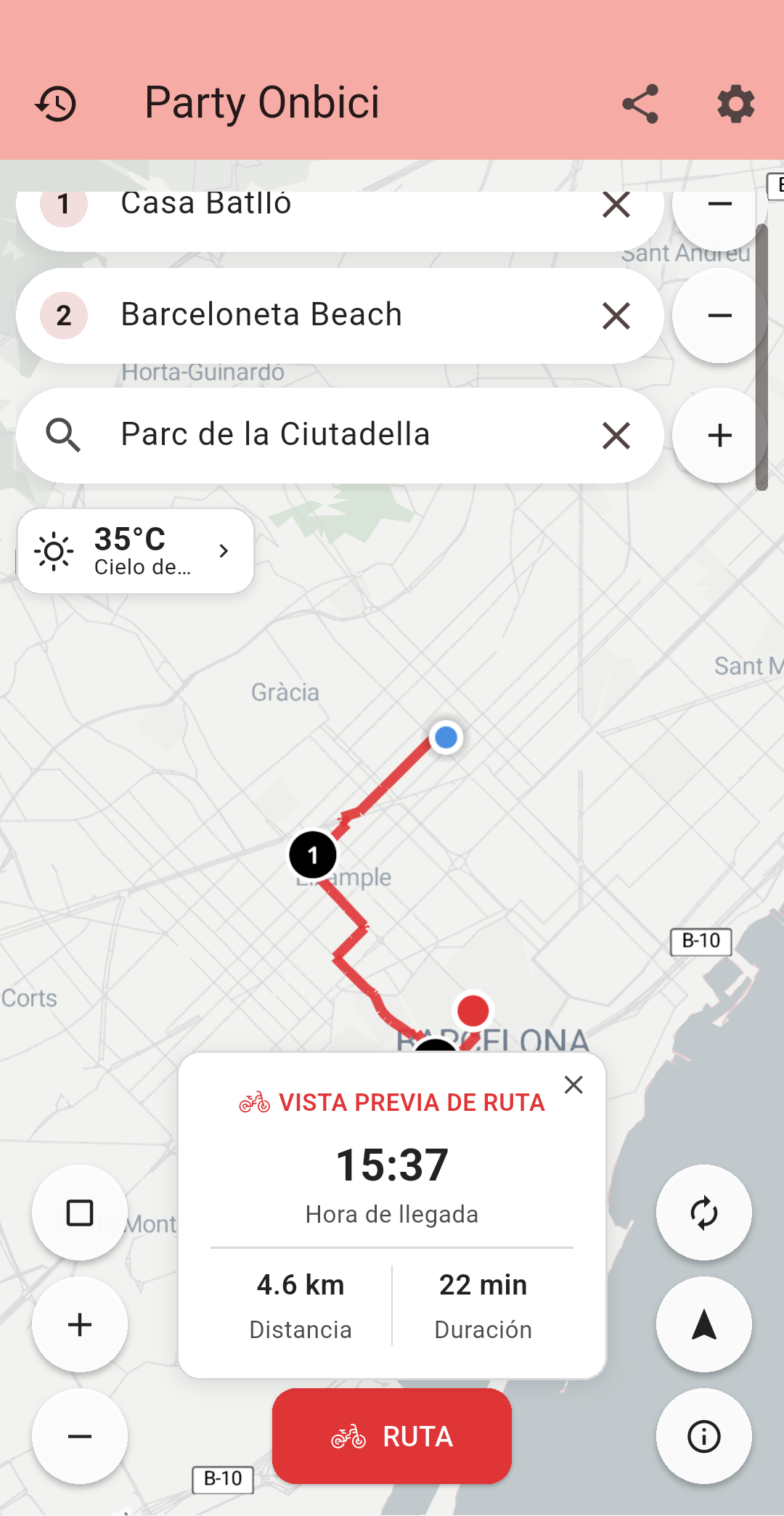 Party Onbici Android - Planificación de rutas
