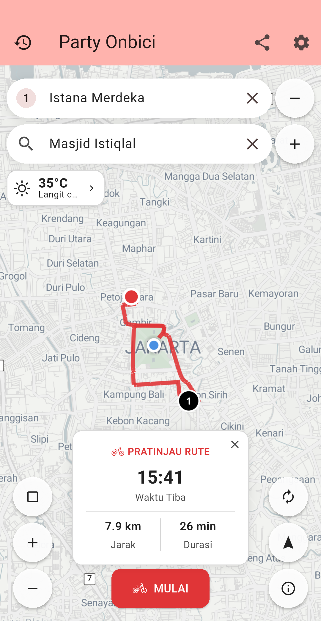 Party Onbici Android - Perencanaan Rute