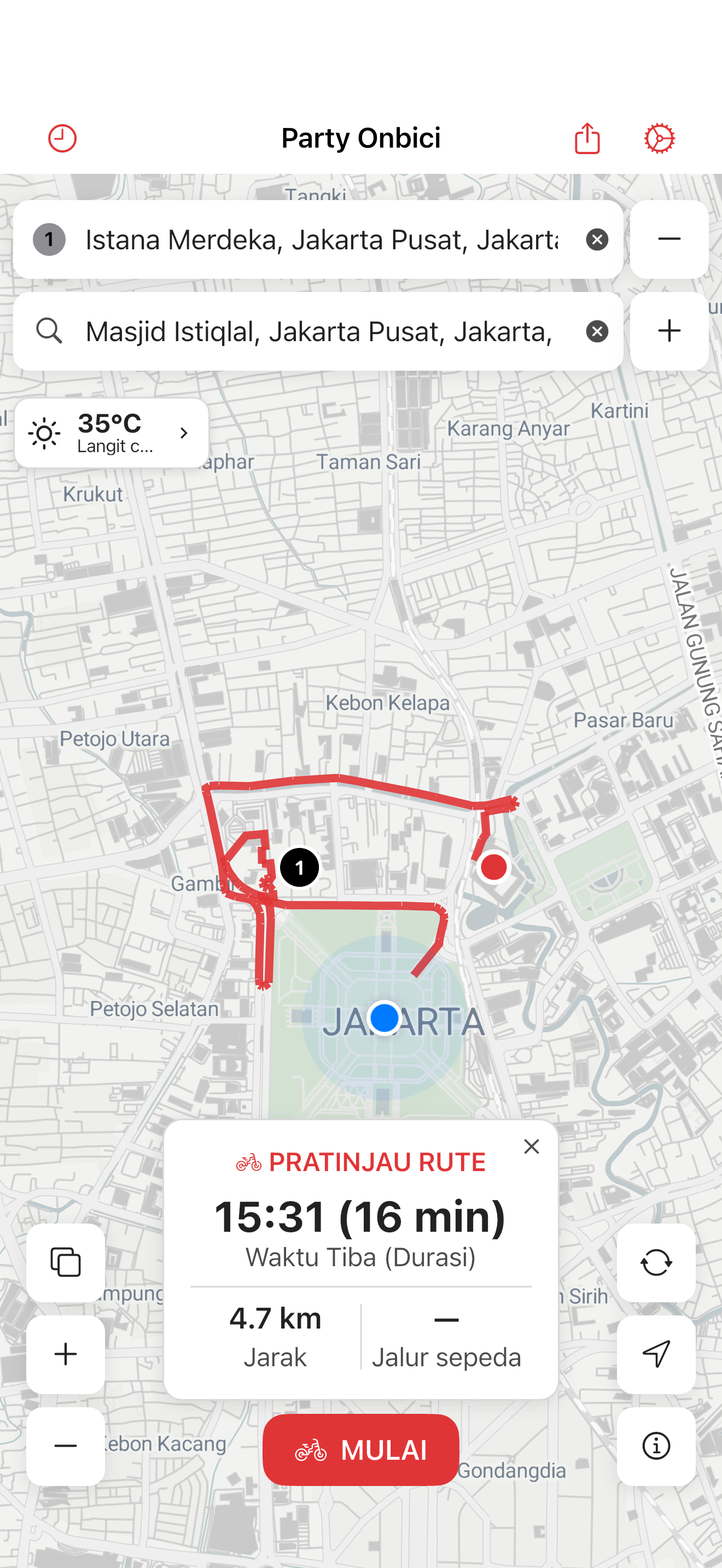 Party Onbici iOS - Perencanaan Rute