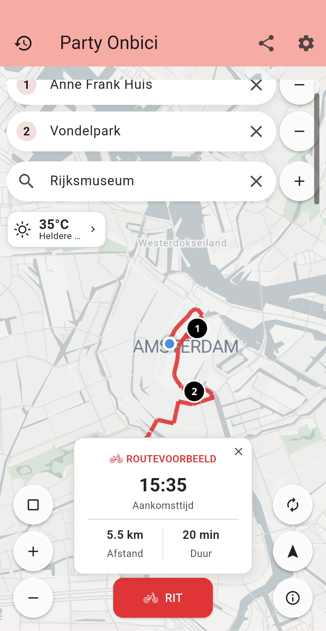 Party Onbici Android - Routeplanning