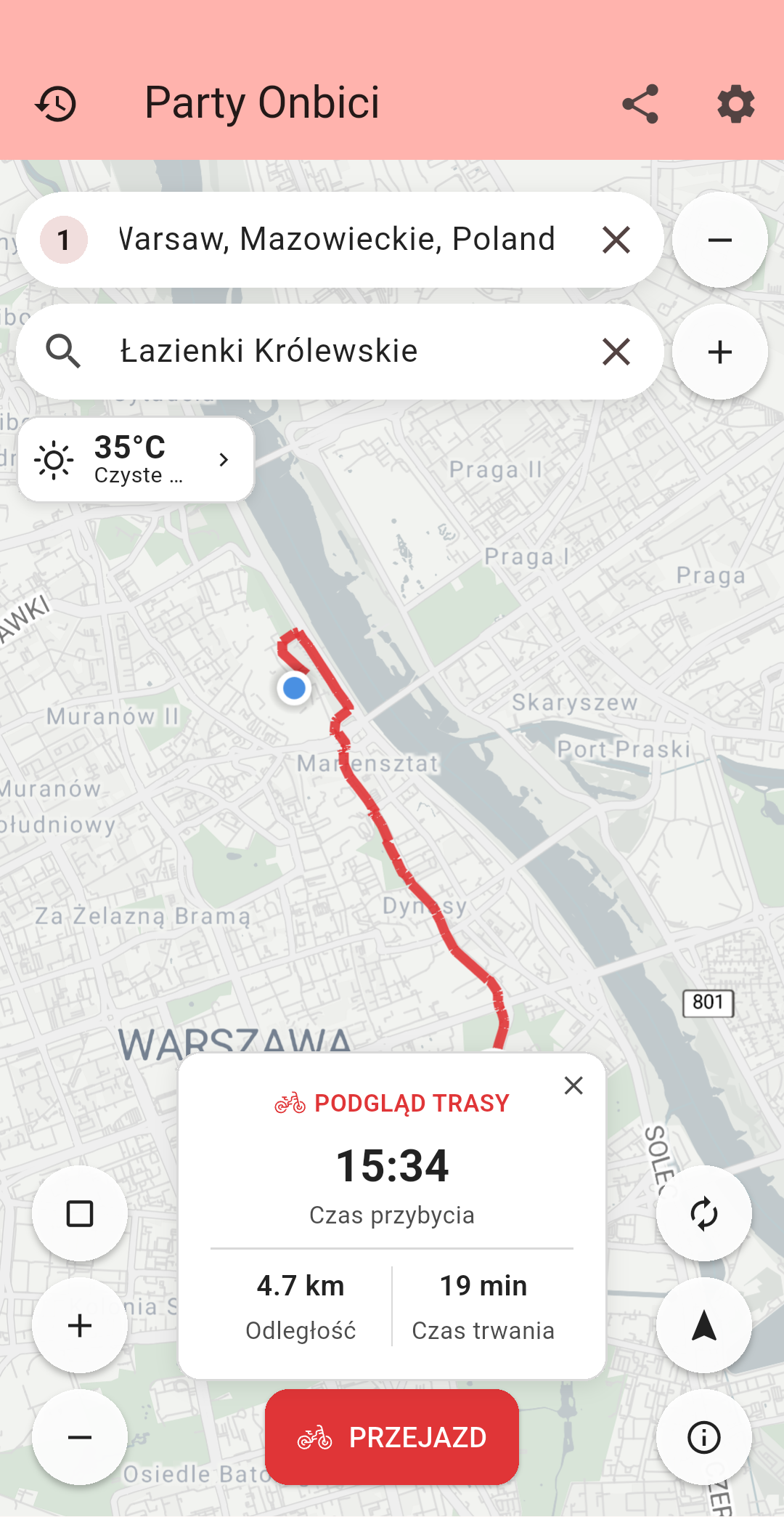 Party Onbici Android - Planowanie tras