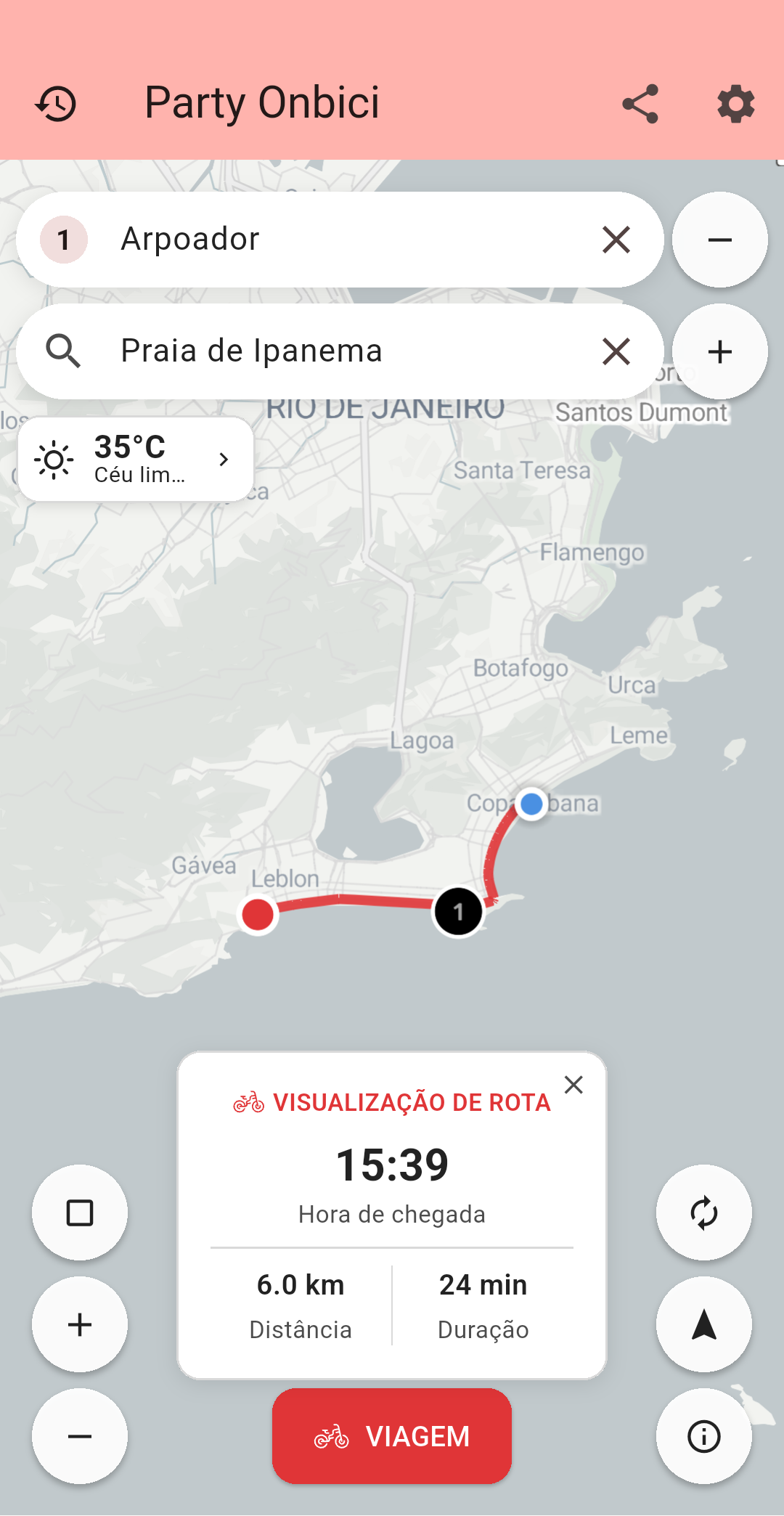 Party Onbici Android - Planejamento de rotas