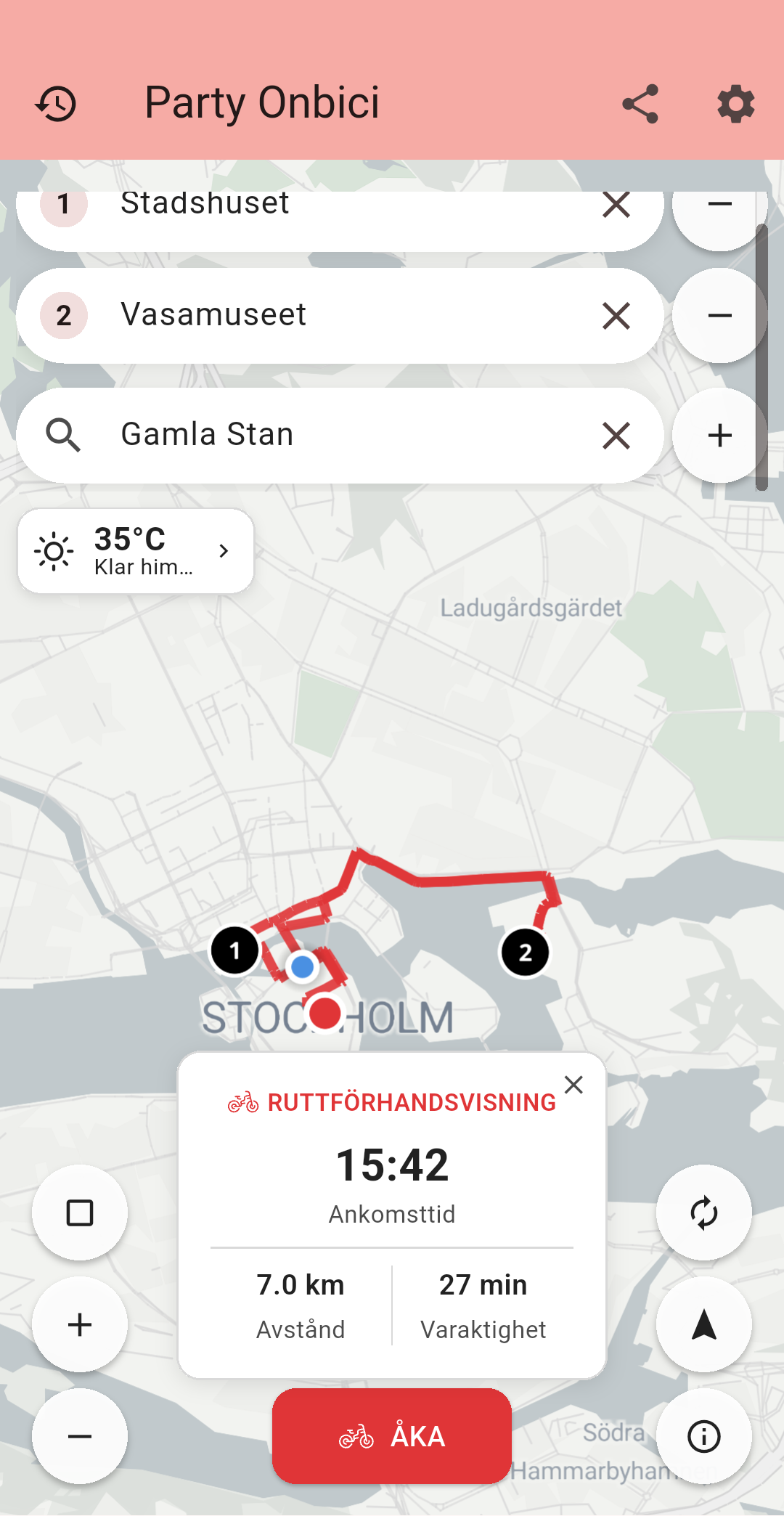 Party Onbici Android - Ruttplanering