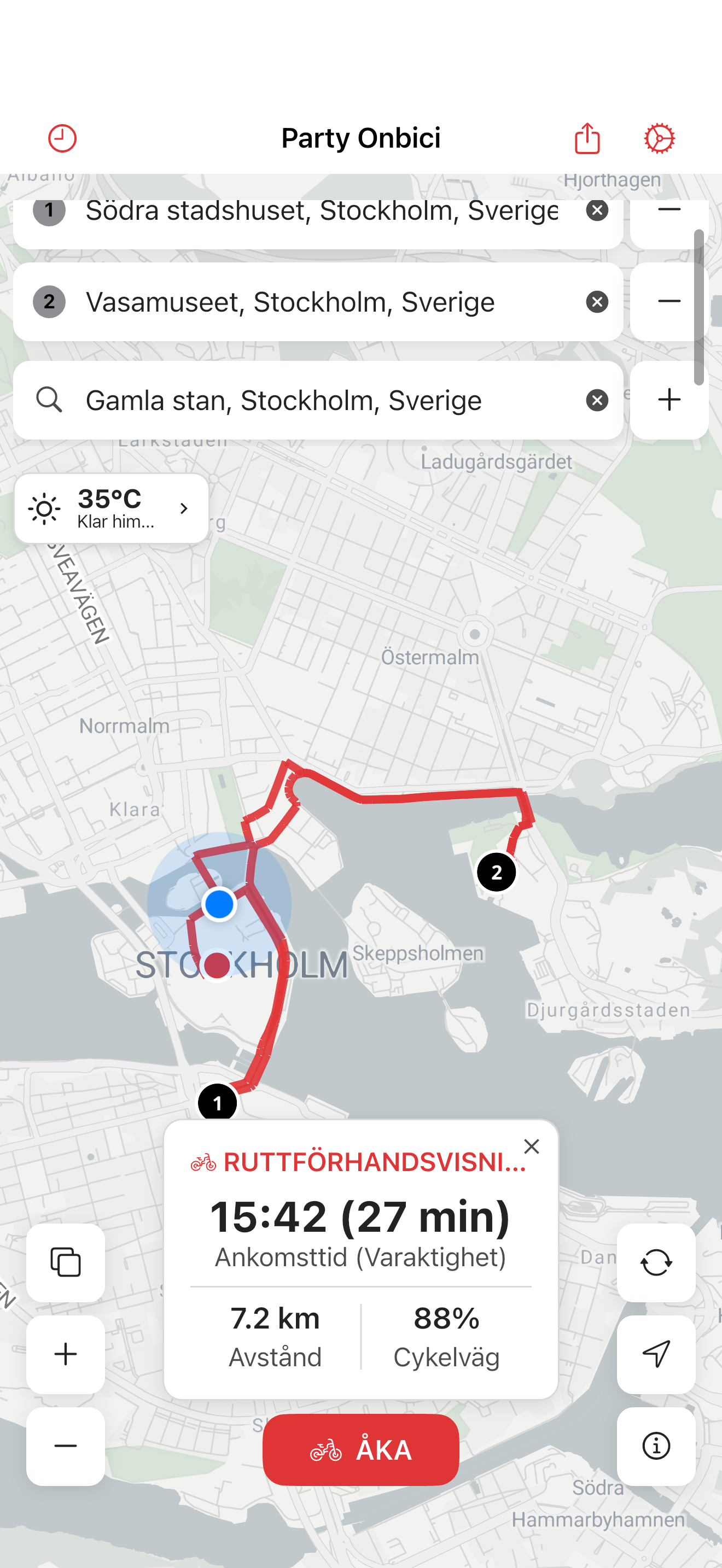 Party Onbici iOS - Ruttplanering
