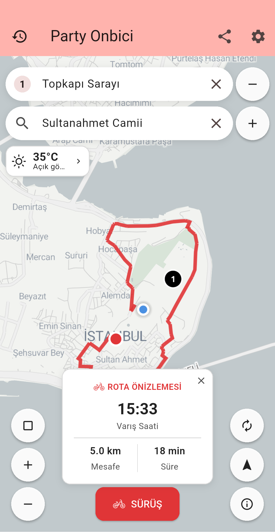 Party Onbici Android - Rota Planlama