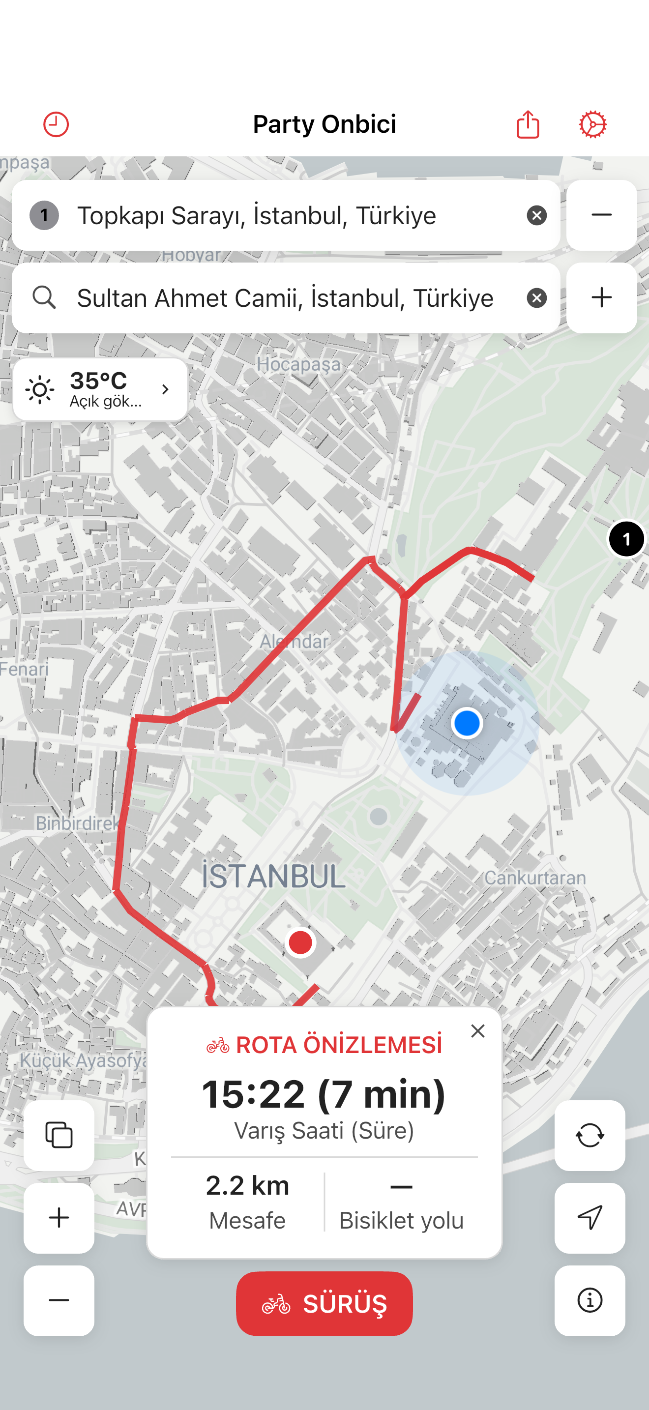 Party Onbici iOS - Rota Planlama