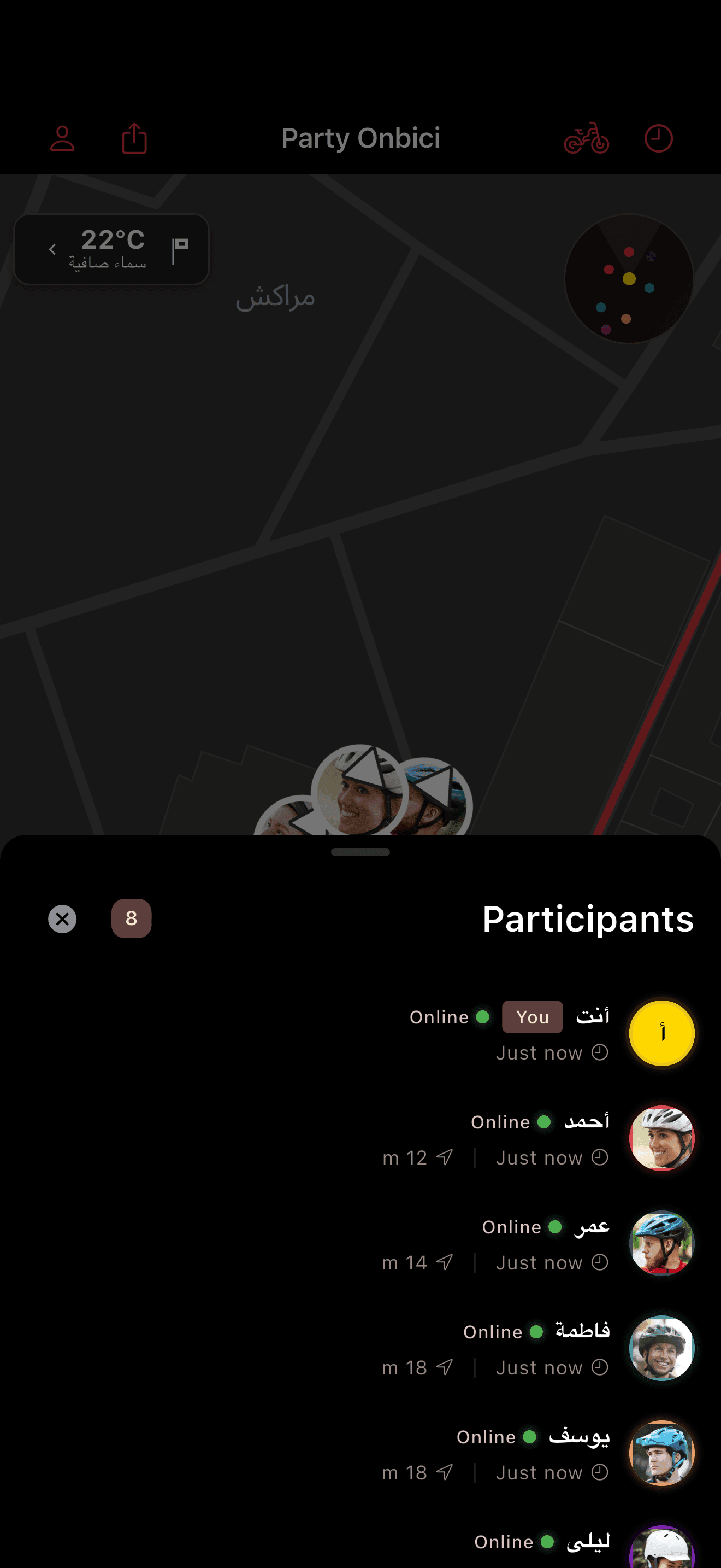 قائمة المشاركين في الرحلة (dark mode)