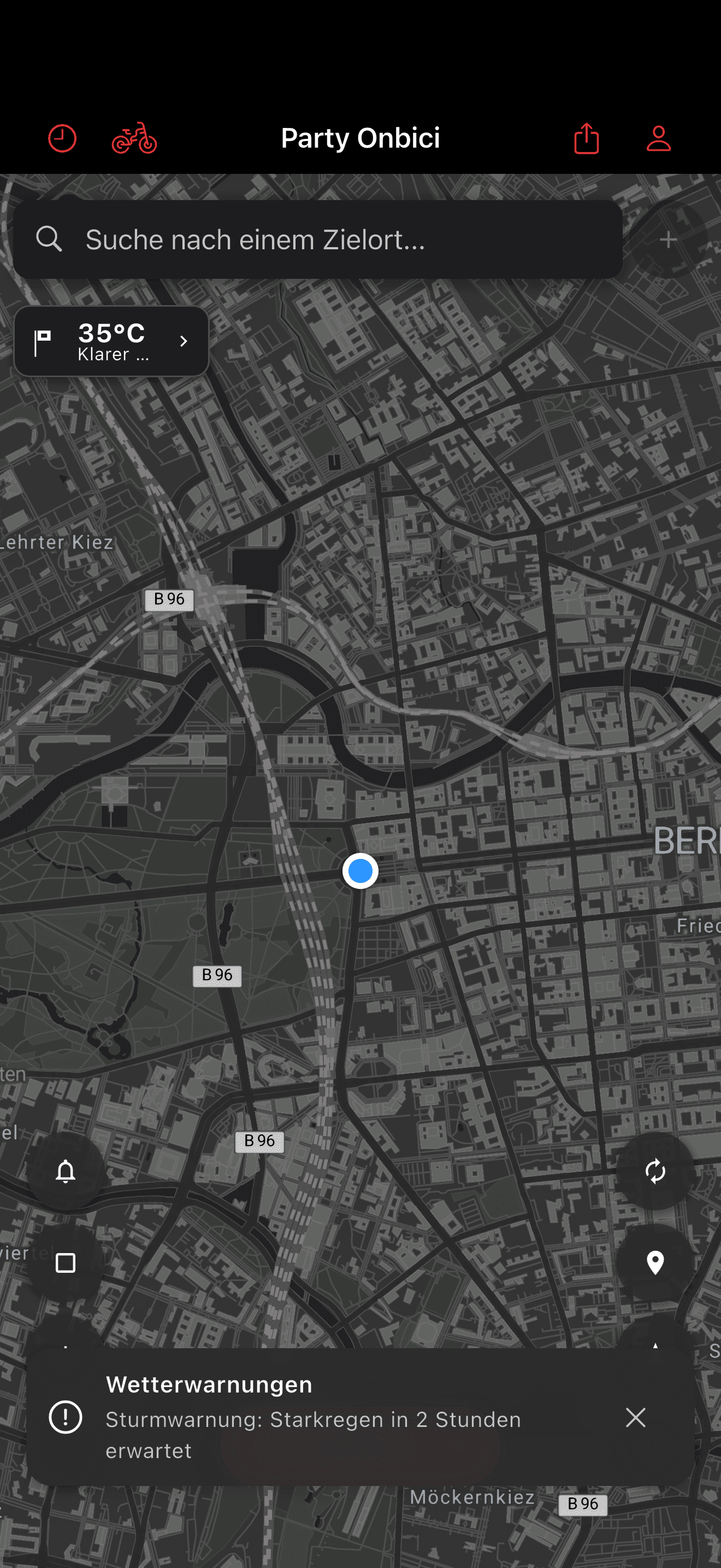 Fahrrad-Parkplatz-Cluster auf der Karte (dark mode)