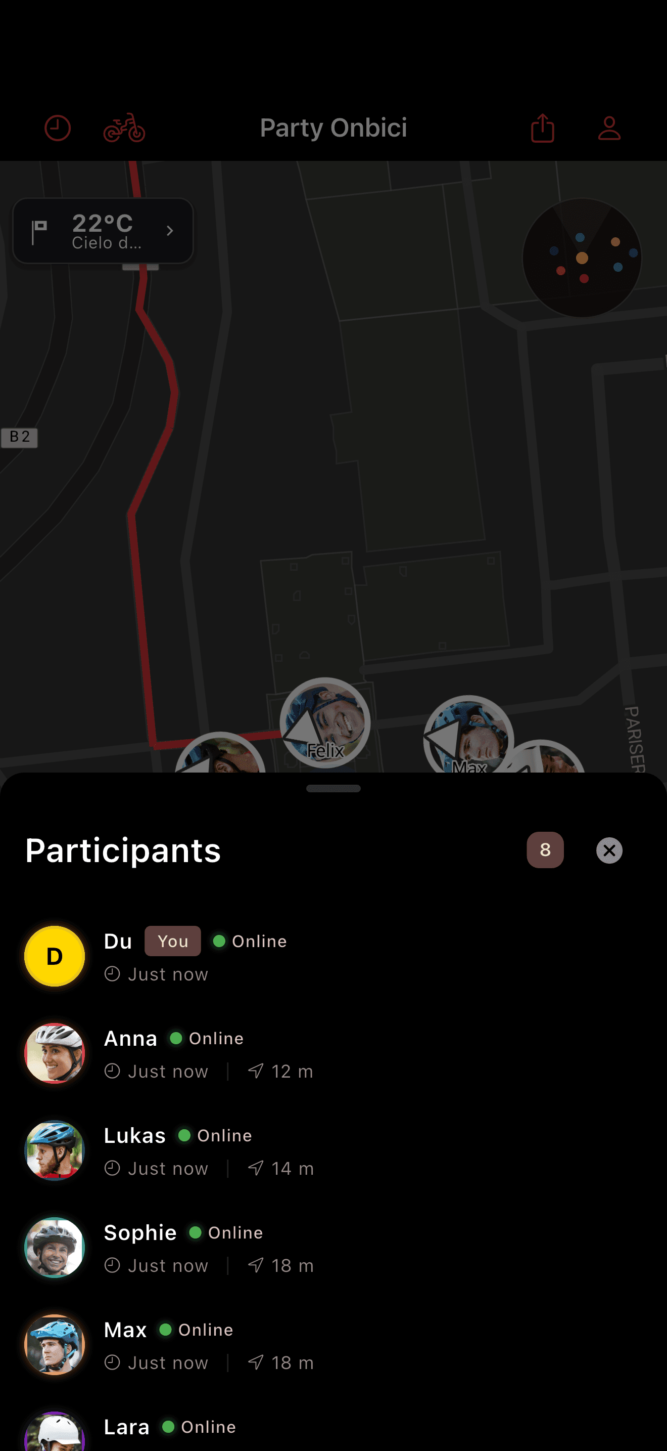 Teilnehmerliste der Ausfahrt (dark mode)