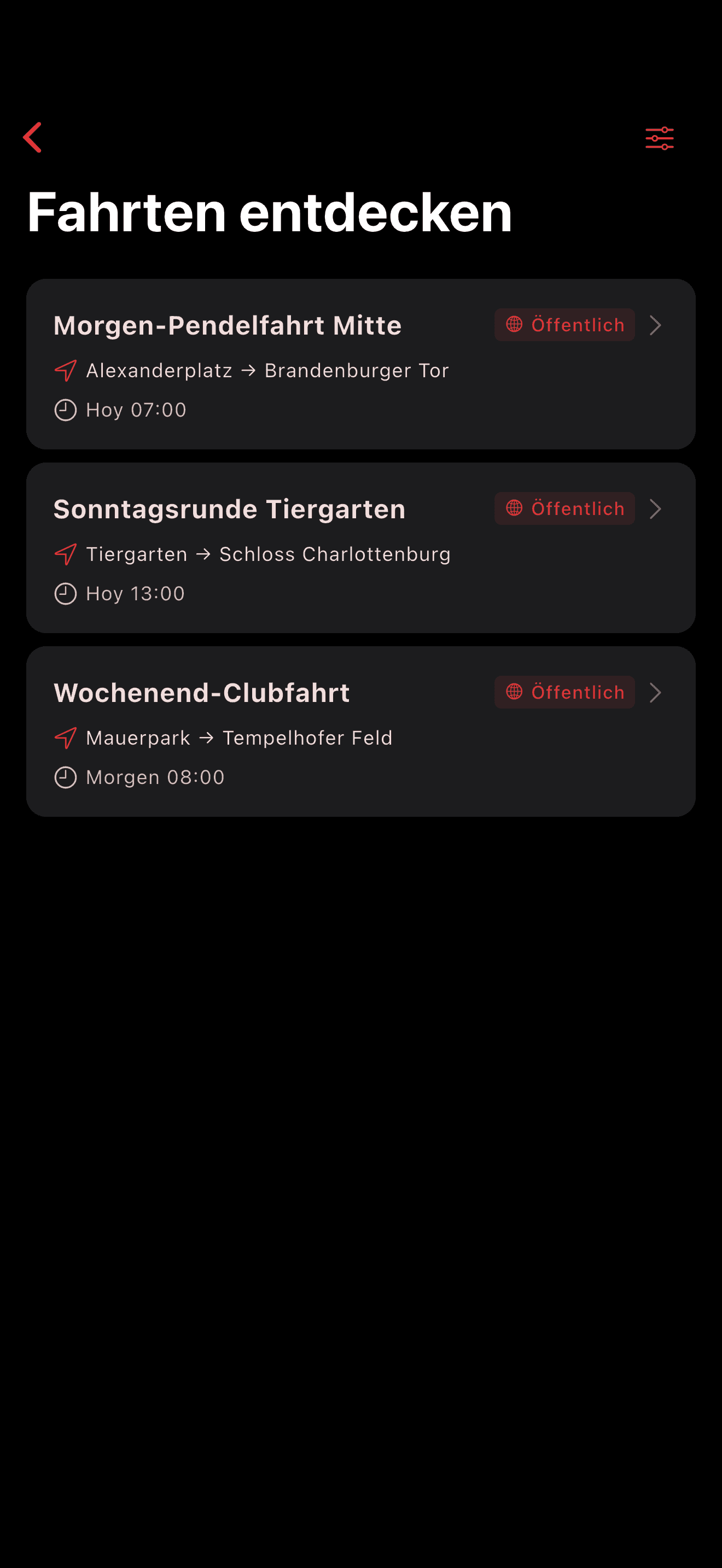 Touren in der Nähe auf der Karte entdecken (dark mode)