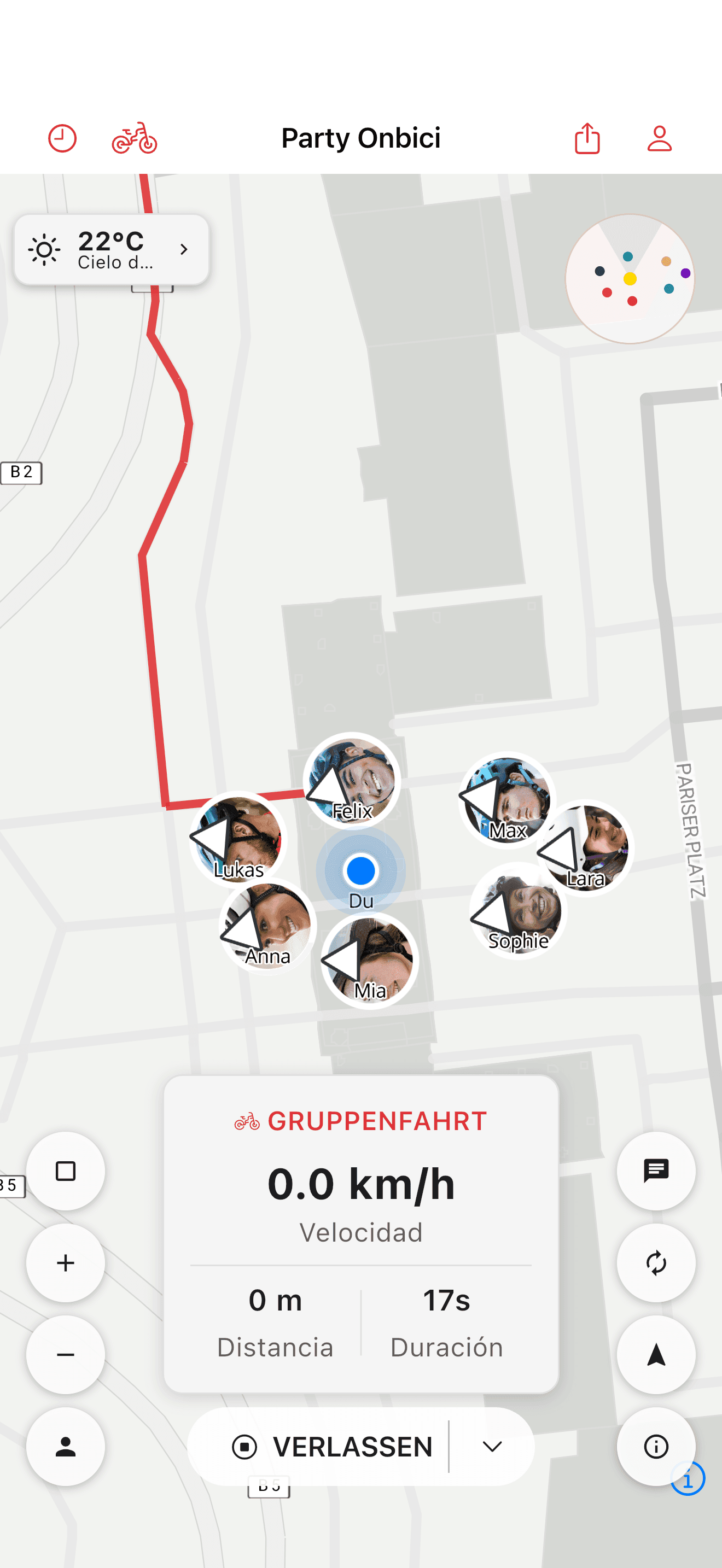 Mitfahrer gemeinsam auf der Ausfahrt-Karte angezeigt (light mode)