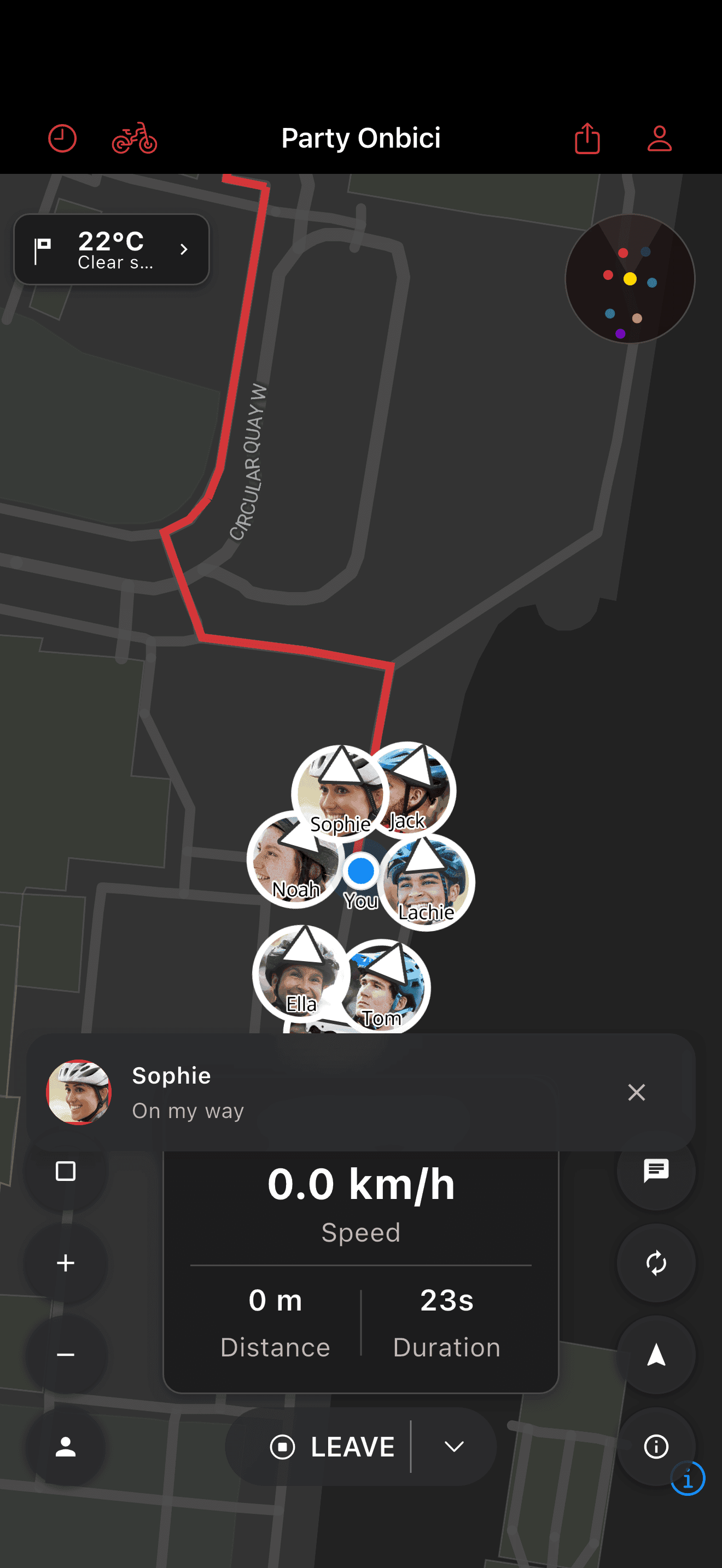 In-ride message toast with sender avatar (dark mode)