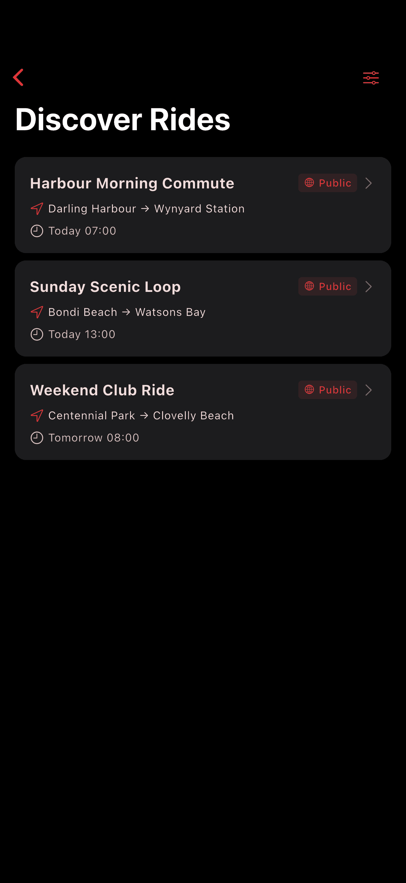 Discover nearby parties on the map (dark mode)