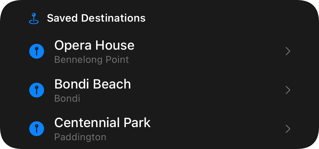 Saved destinations (dark)
