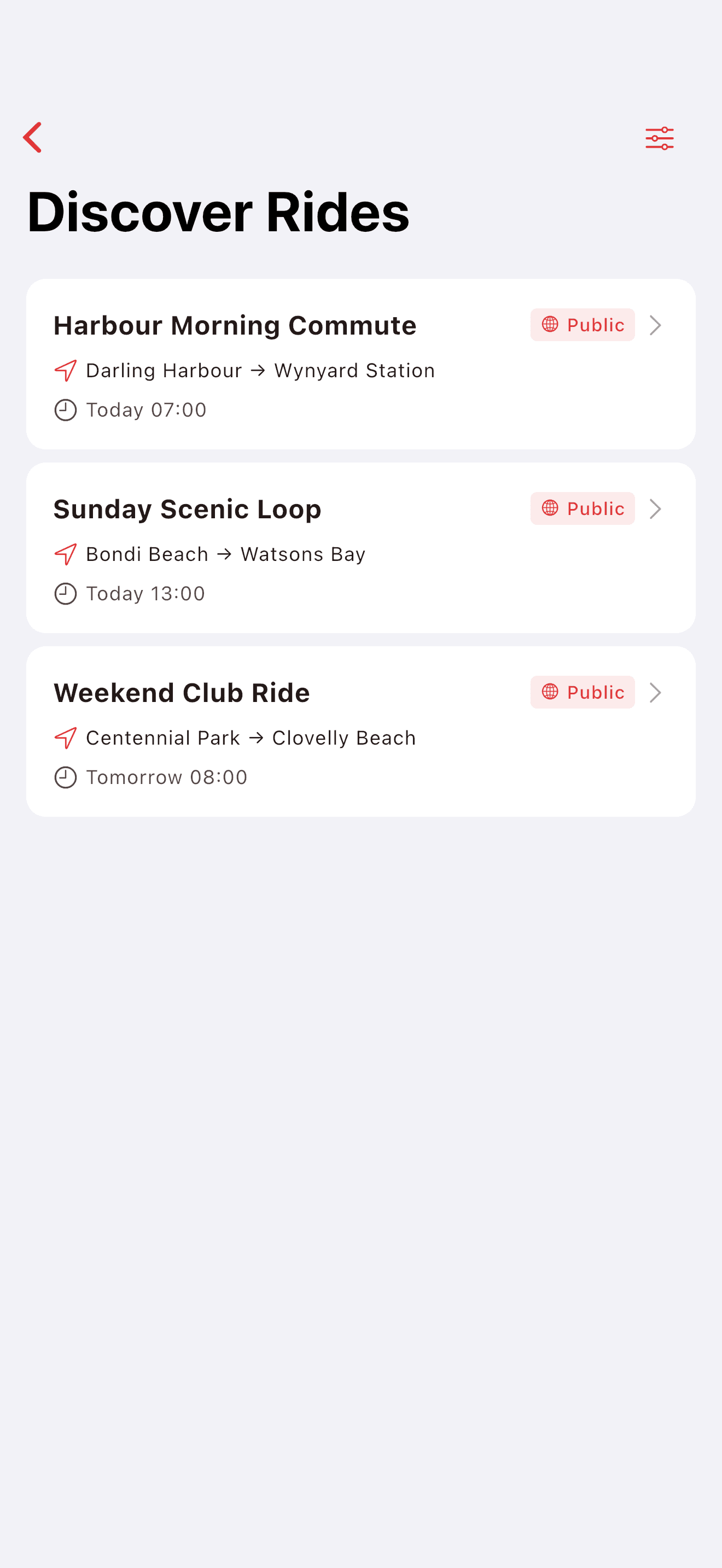 Discover nearby parties on the map (light mode)