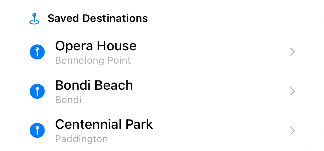 Saved destinations (light)