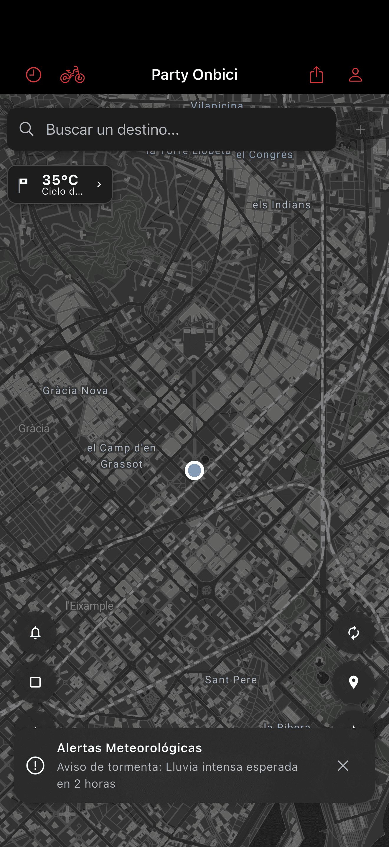 Clusters de aparcamientos de bici en el mapa (dark mode)