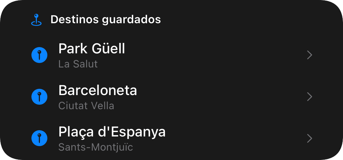 Destinos guardados (dark)