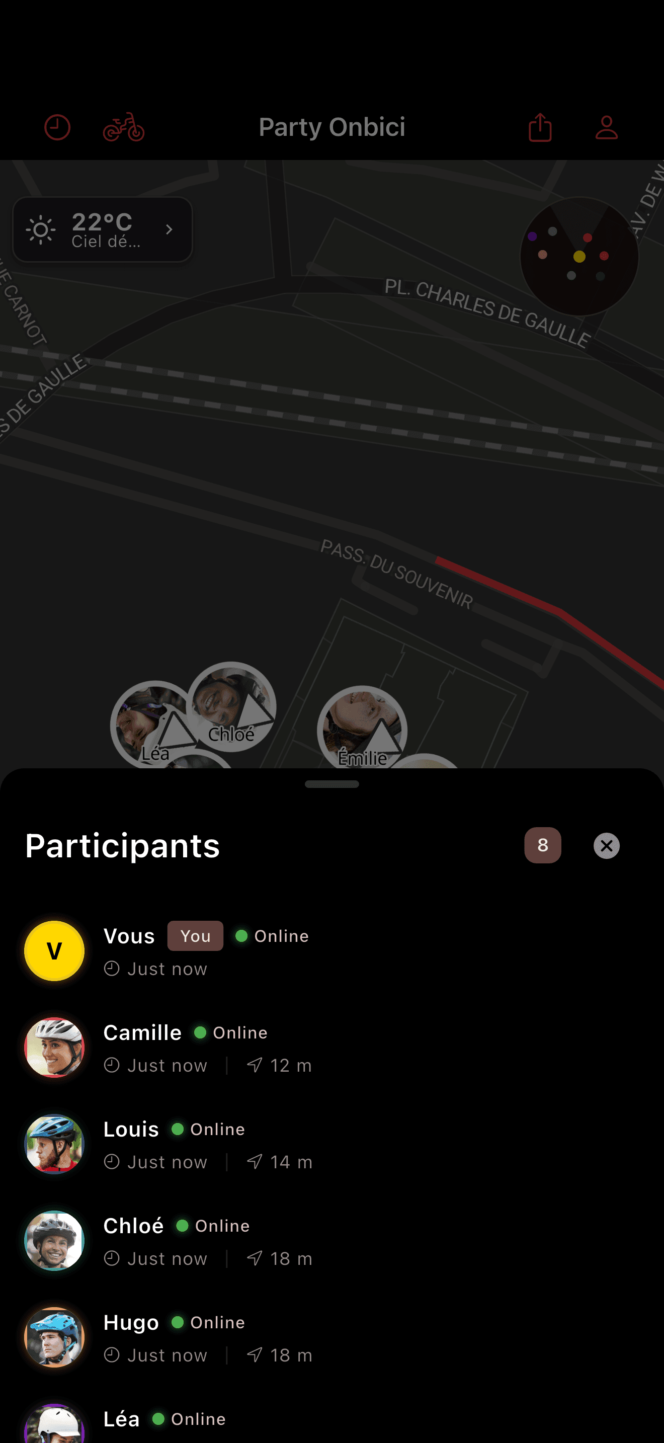 Liste des participants à la sortie (dark mode)