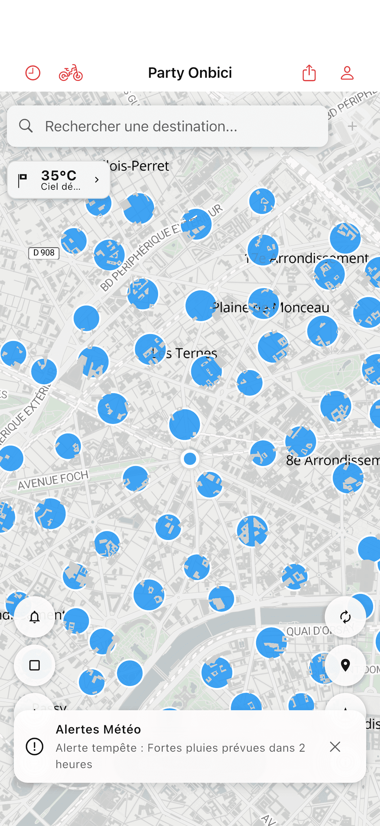 Regroupements de stationnement vélo sur la carte (light mode)