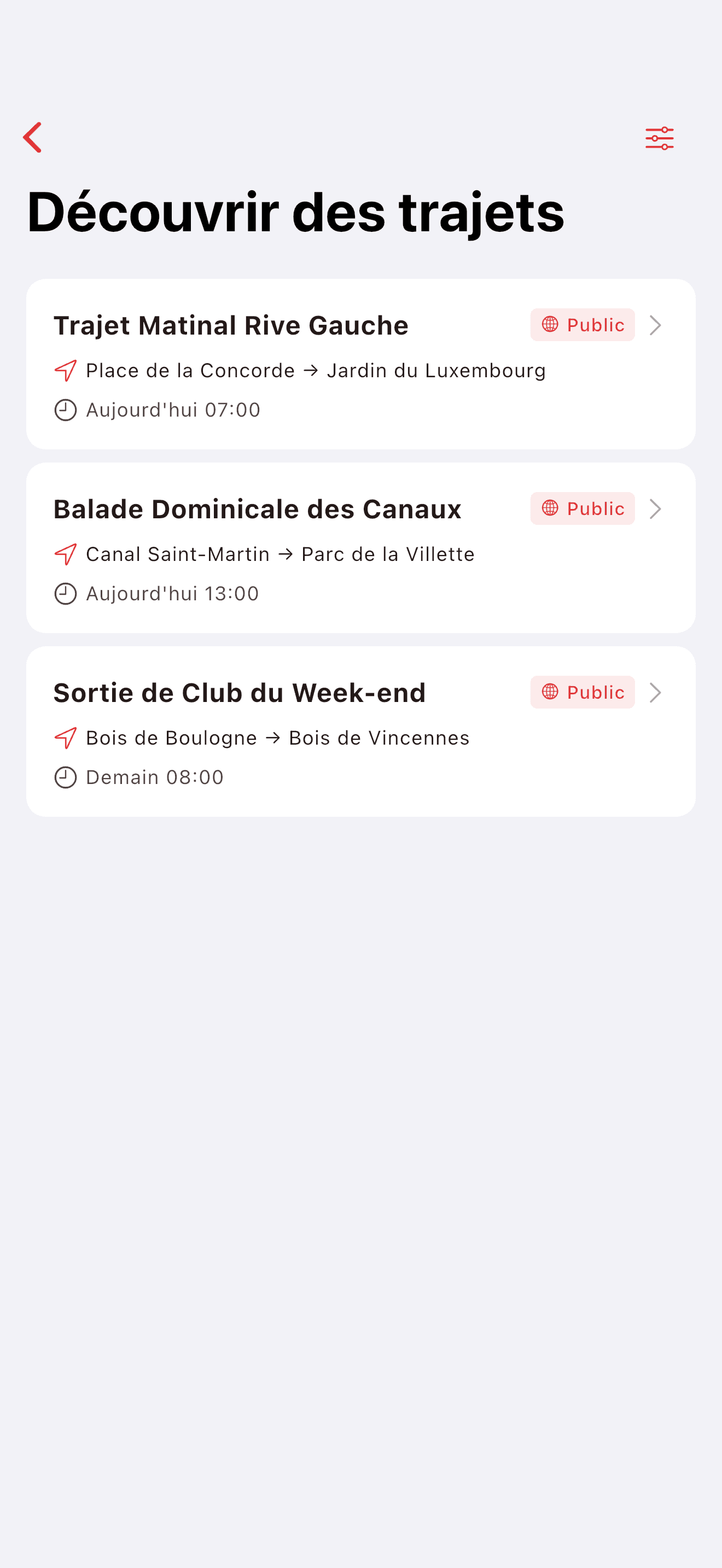 Découvrir les sorties à proximité sur la carte (light mode)