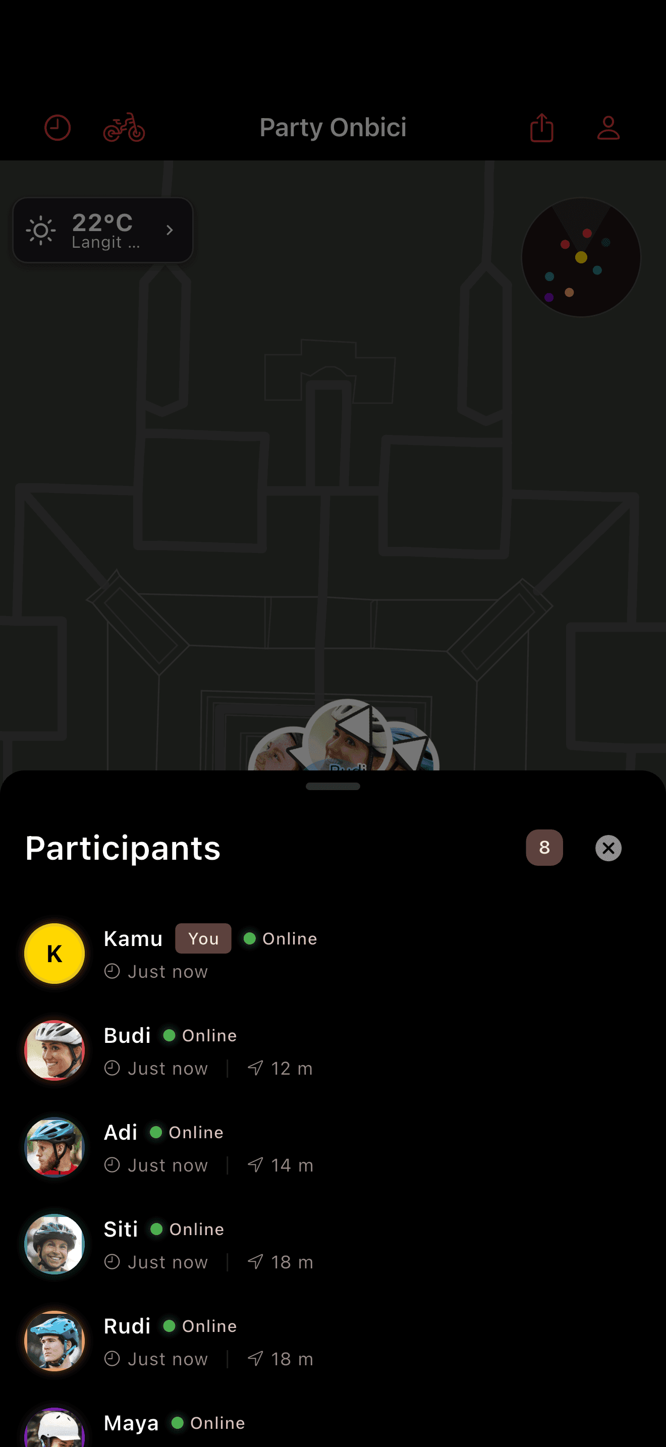 Daftar peserta party (dark mode)