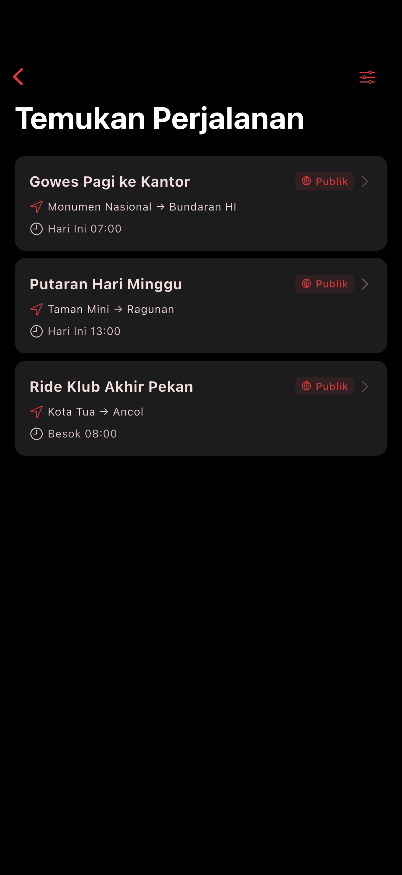 Temukan party di sekitar di peta (dark mode)