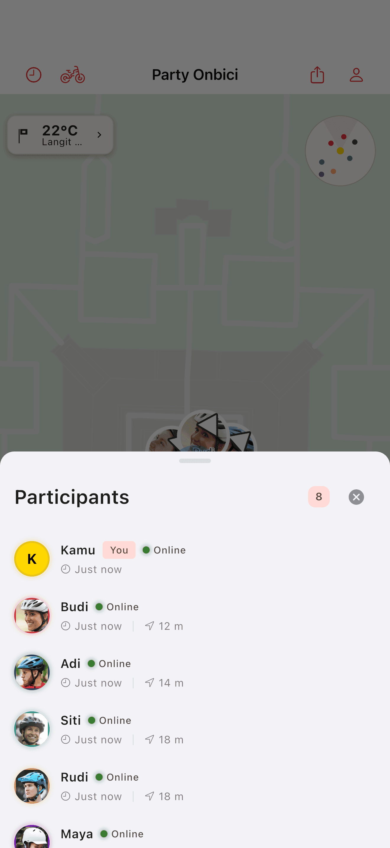Daftar peserta party (light mode)