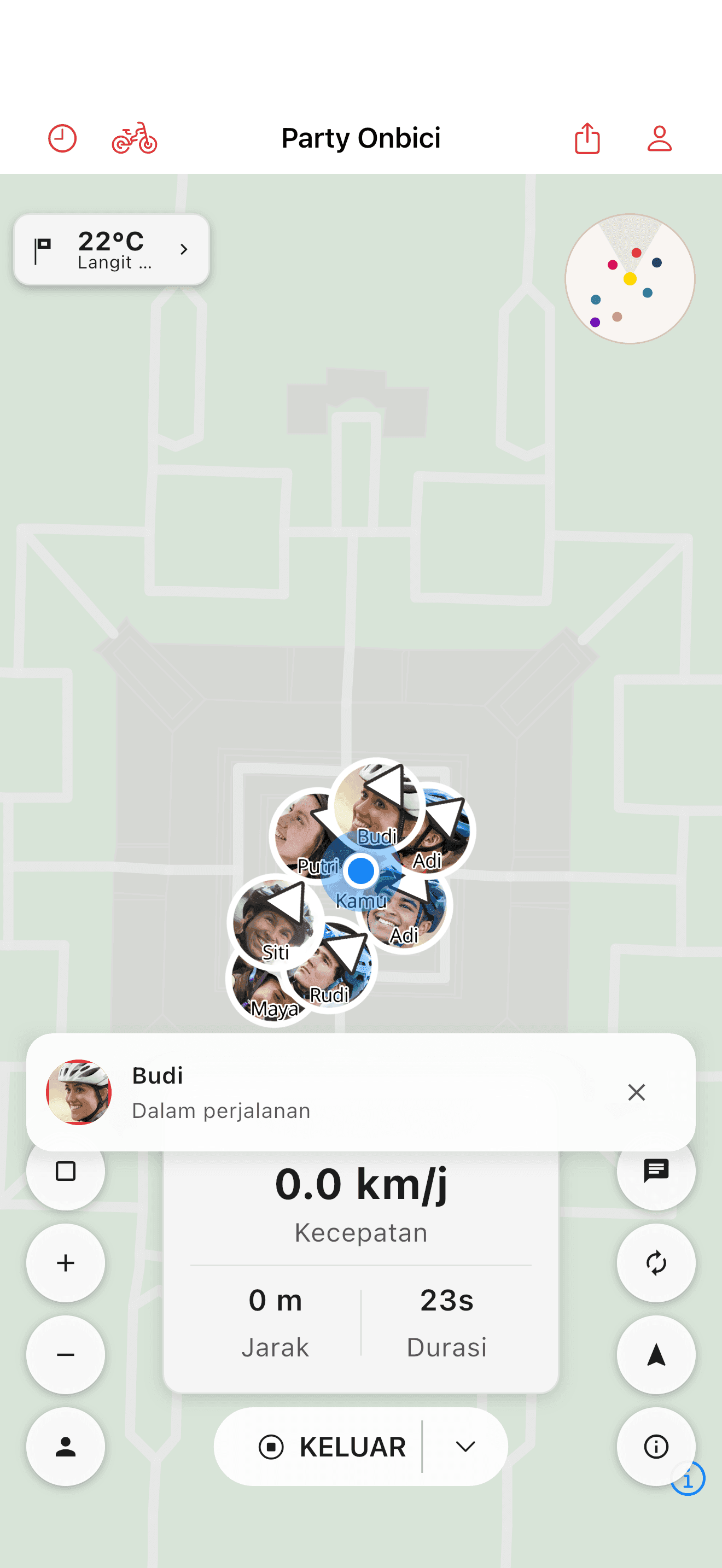 Toast pesan saat gowes dengan avatar pengirim (light mode)