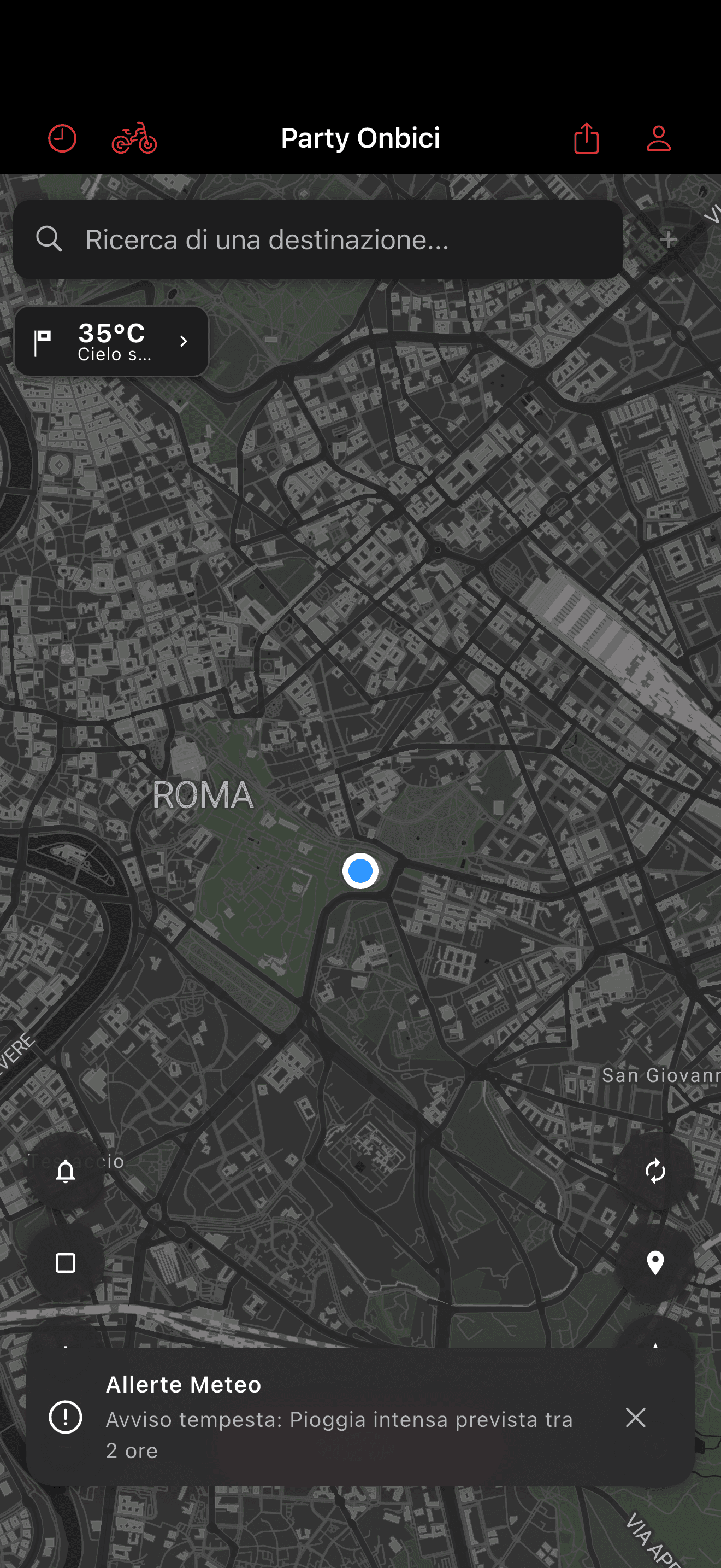 Cluster di parcheggi bici sulla mappa (dark mode)