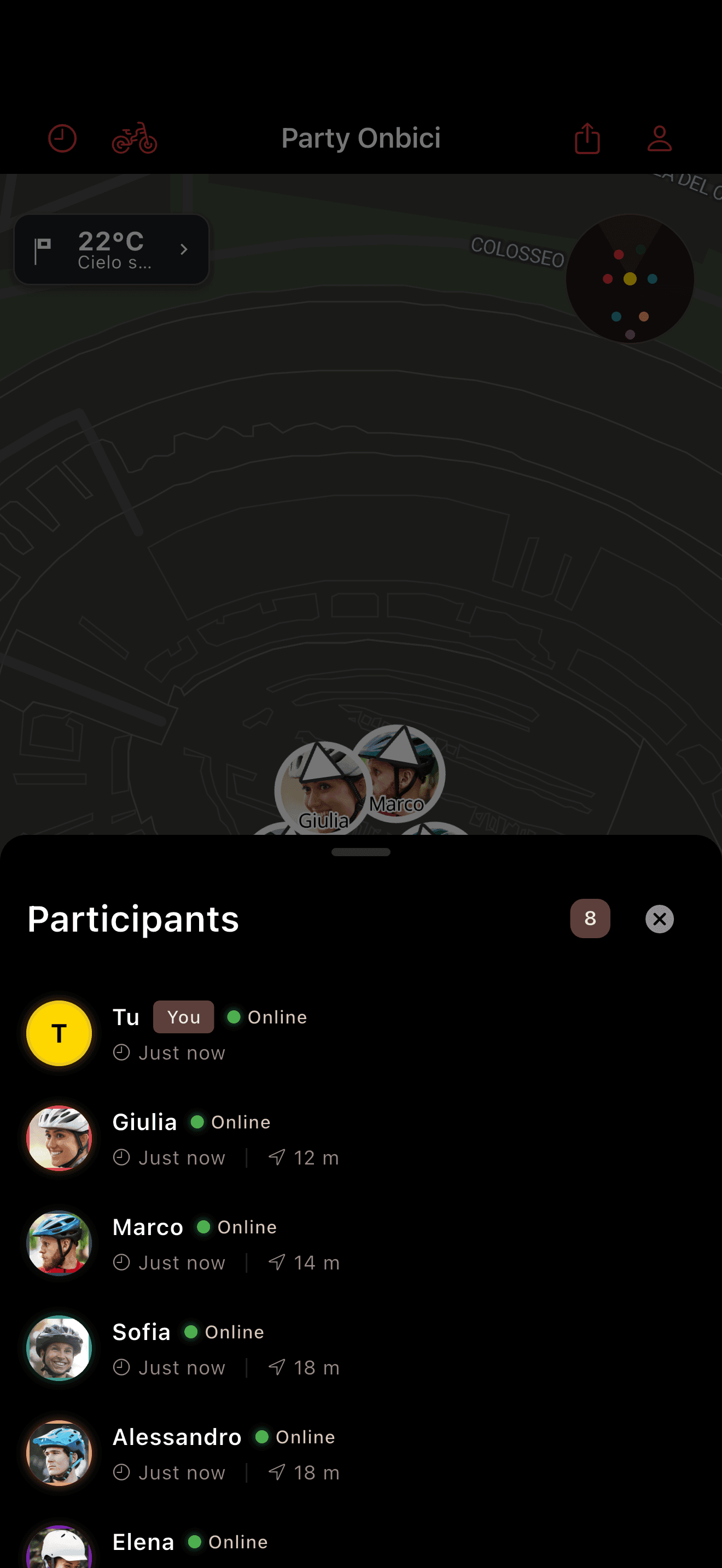 Elenco dei partecipanti all'uscita (dark mode)
