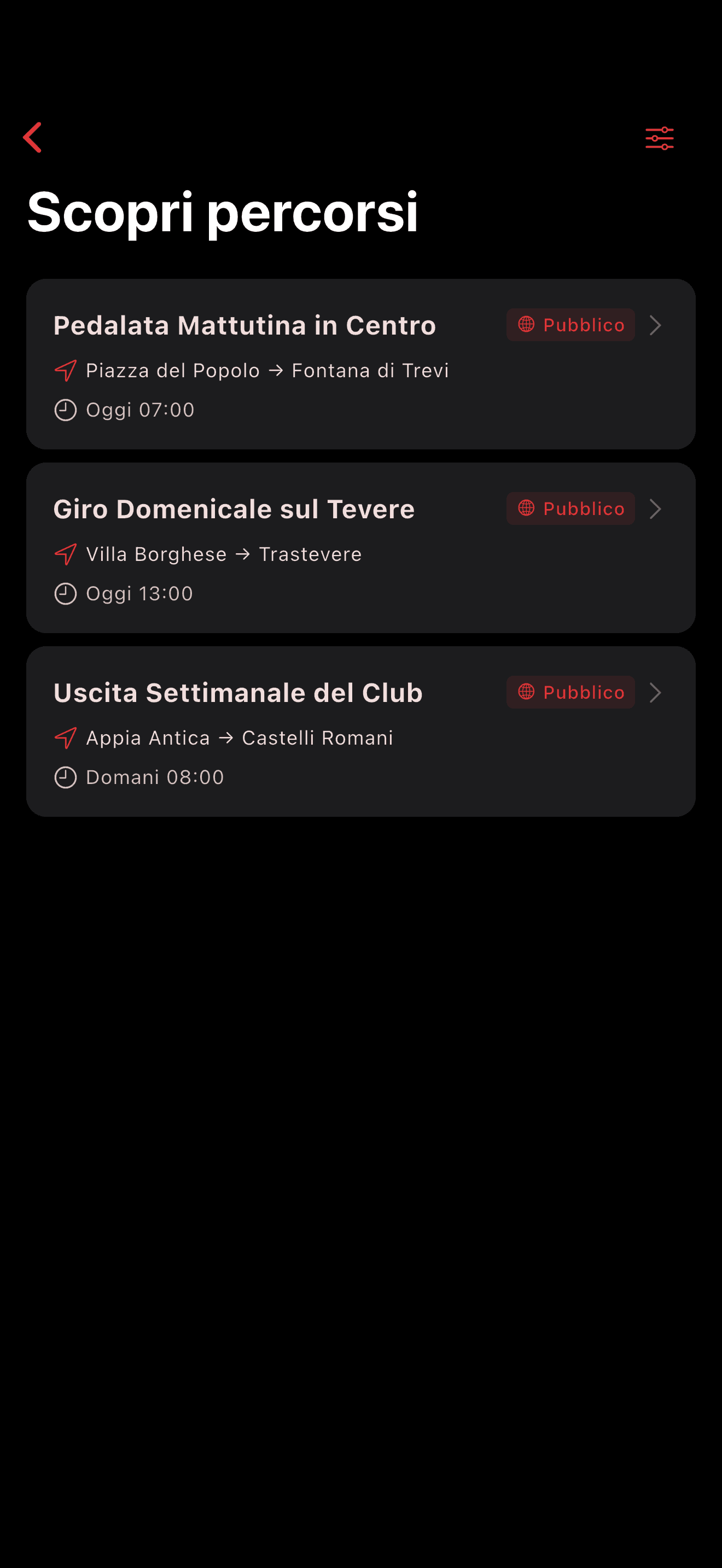 Scopri uscite vicine sulla mappa (dark mode)