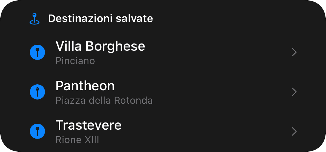 Destinazioni salvate (dark)