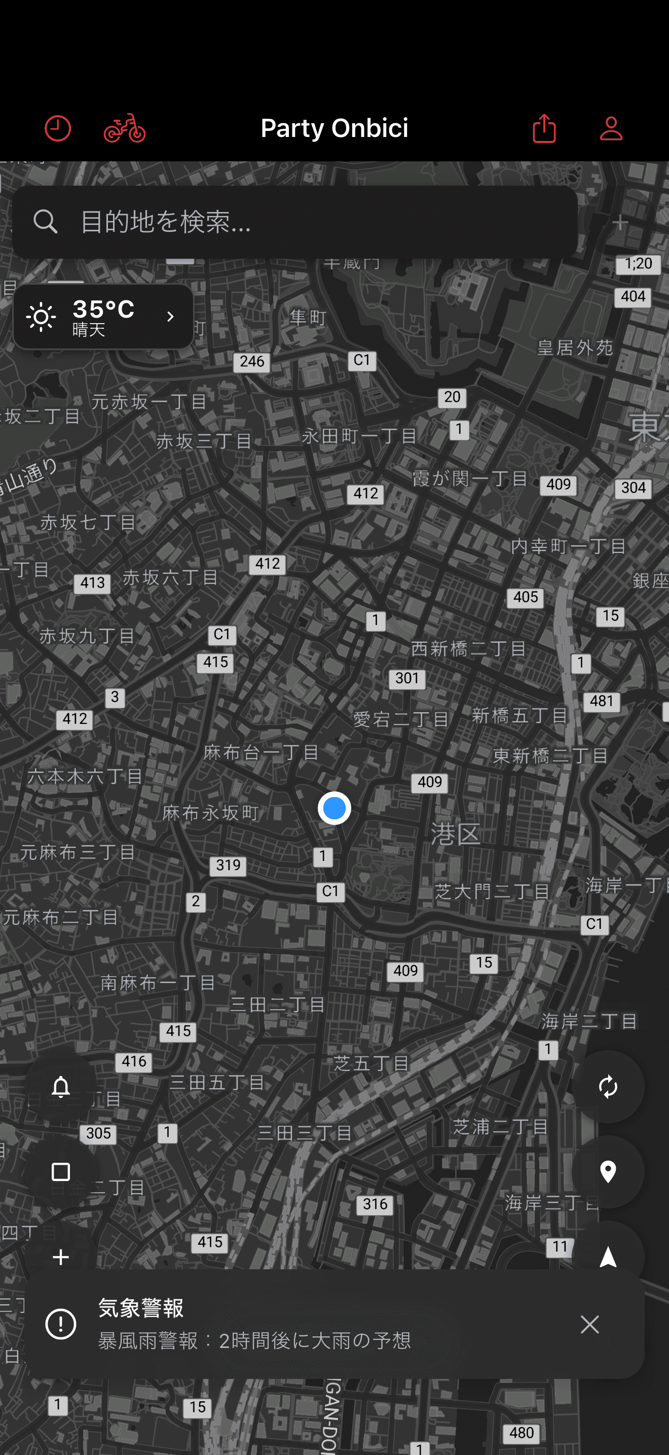 地図上の駐輪場クラスター (dark mode)