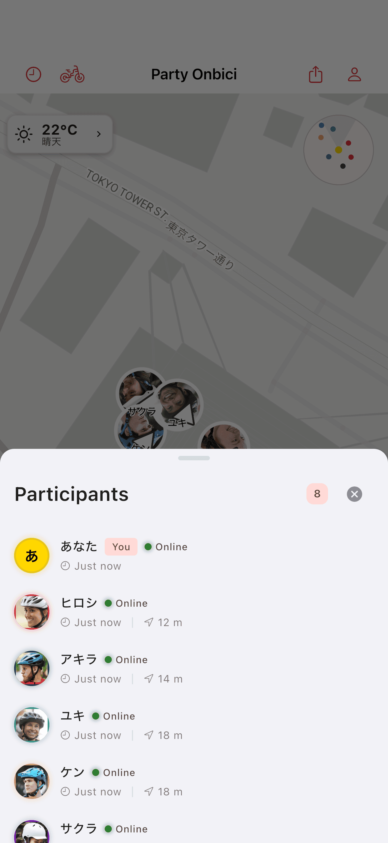 パーティーの参加者リスト (light mode)