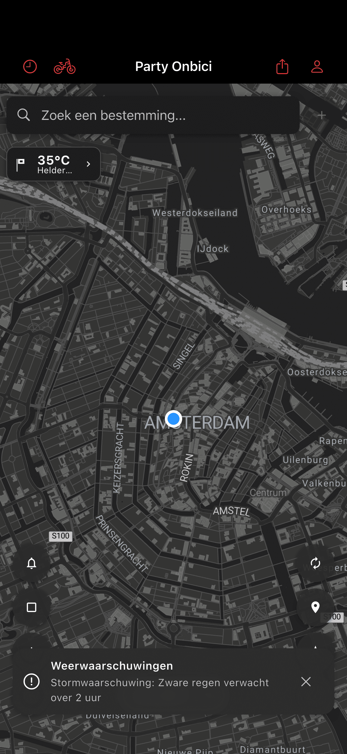 Fietsstalling-clusters op de kaart (dark mode)