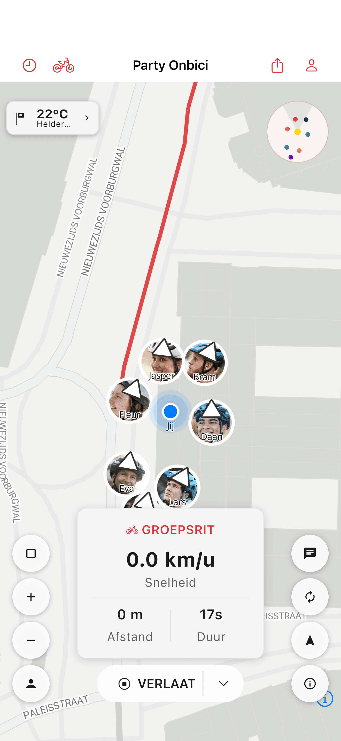 Renners samen weergegeven op de partykaart (light mode)