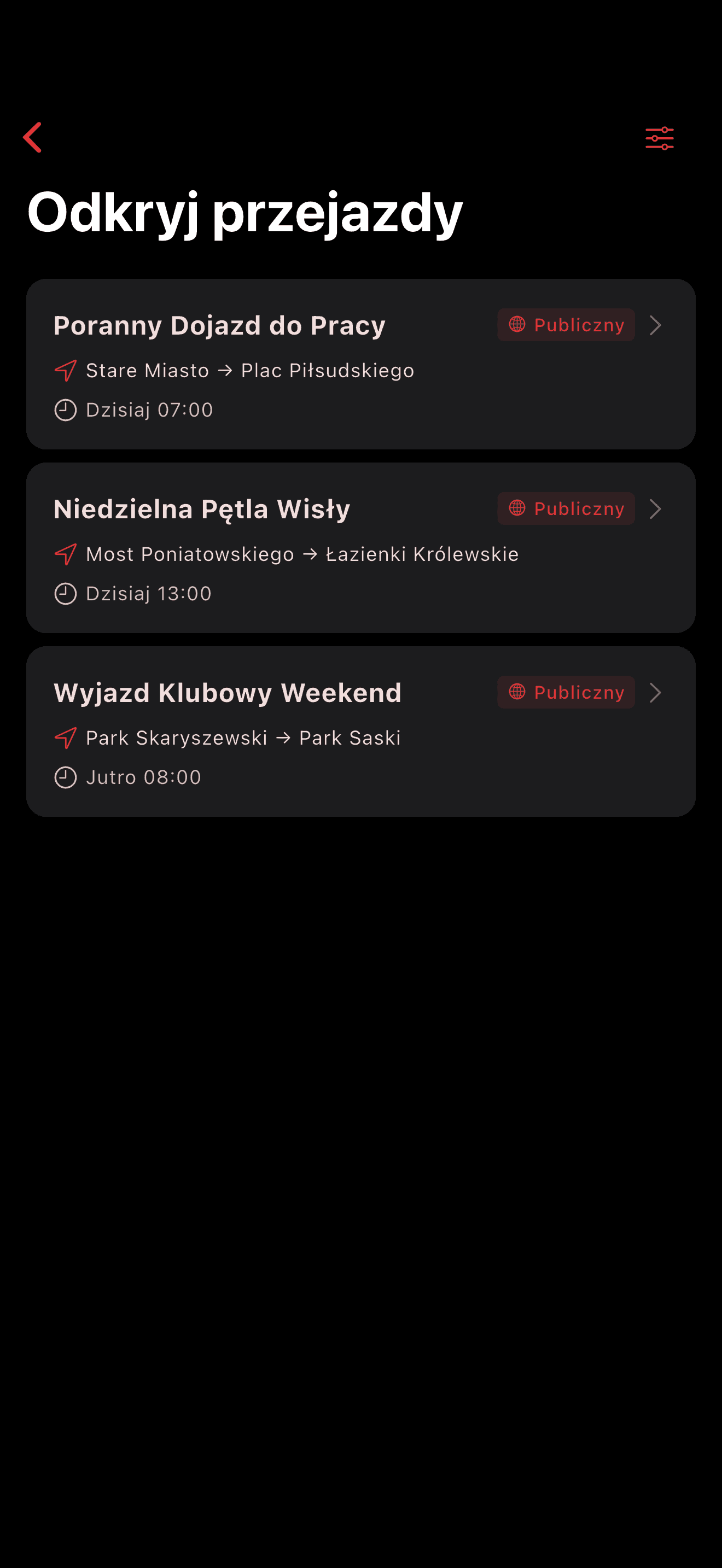 Odkrywaj pobliskie party na mapie (dark mode)
