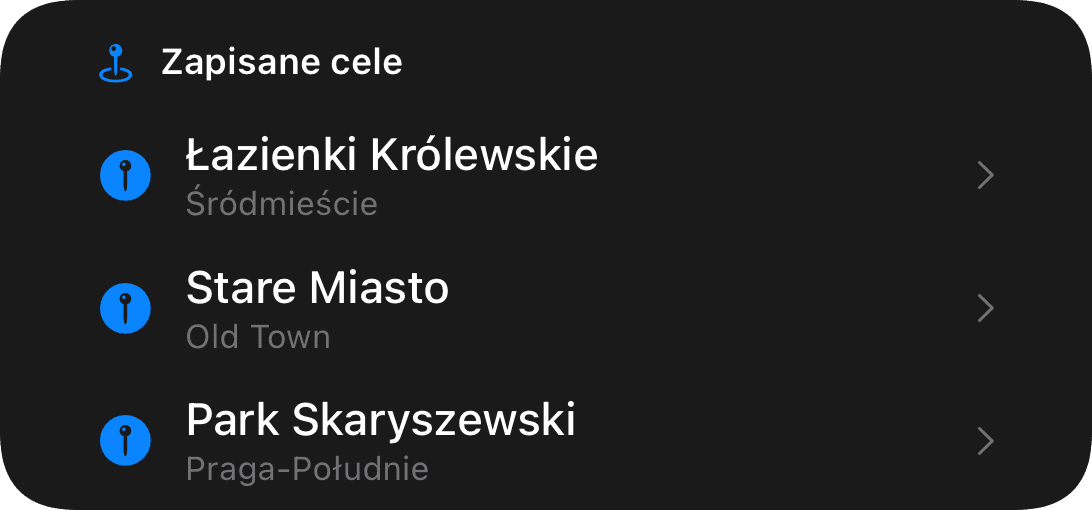 Zapisane miejsca docelowe (dark)