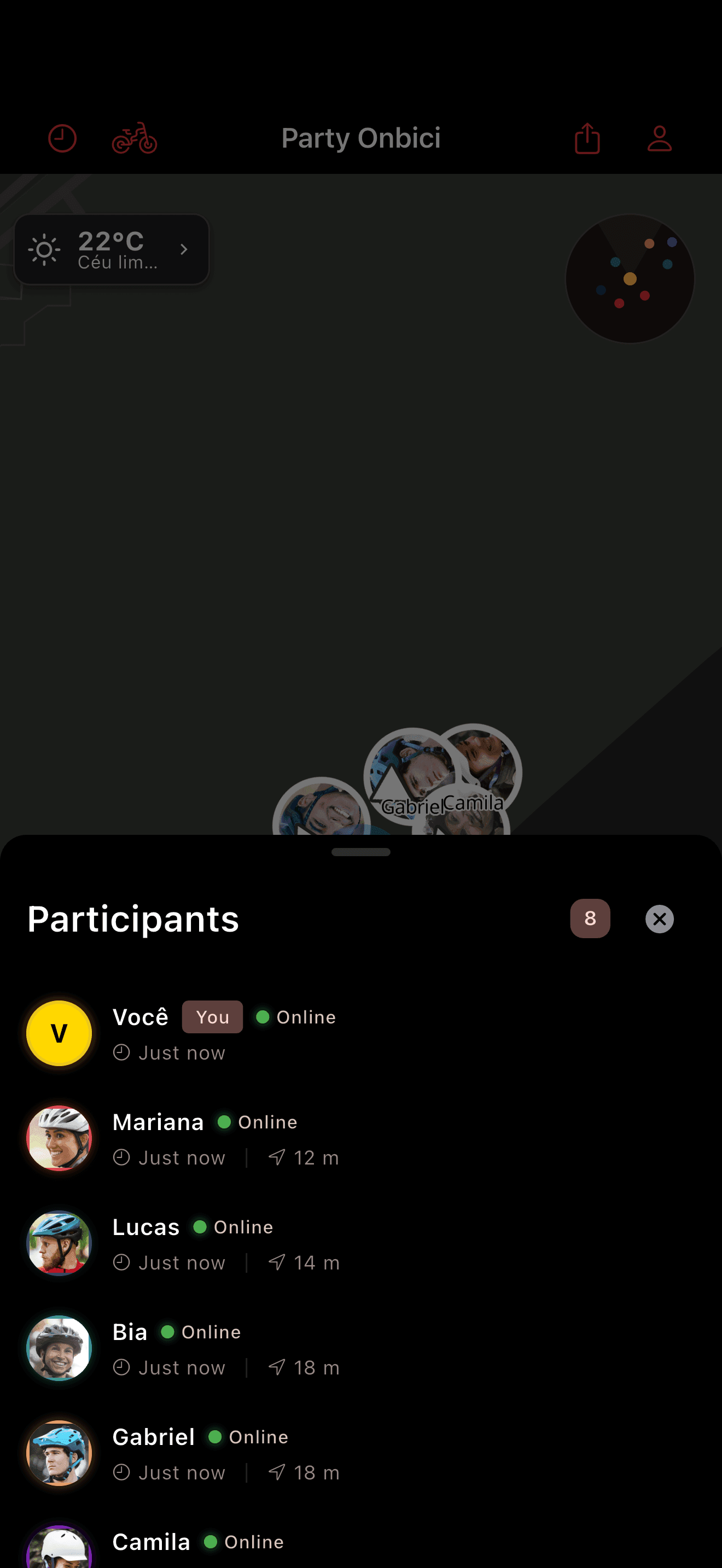 Lista de participantes do pedal (dark mode)