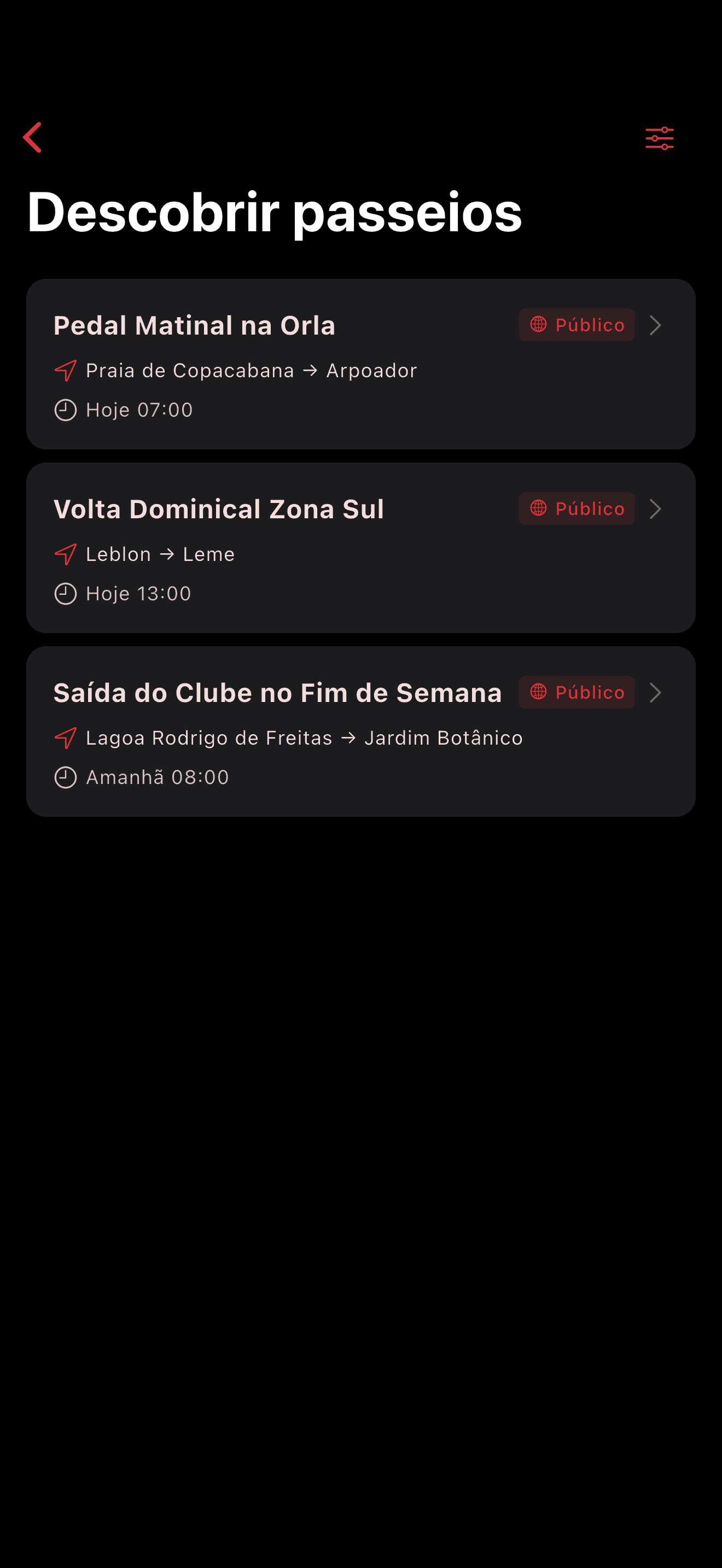 Descubra pedais próximos no mapa (dark mode)
