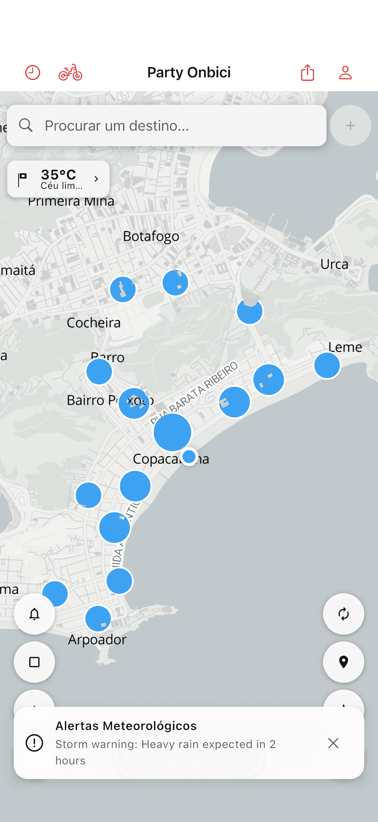 Agrupamentos de bicicletários no mapa (light mode)
