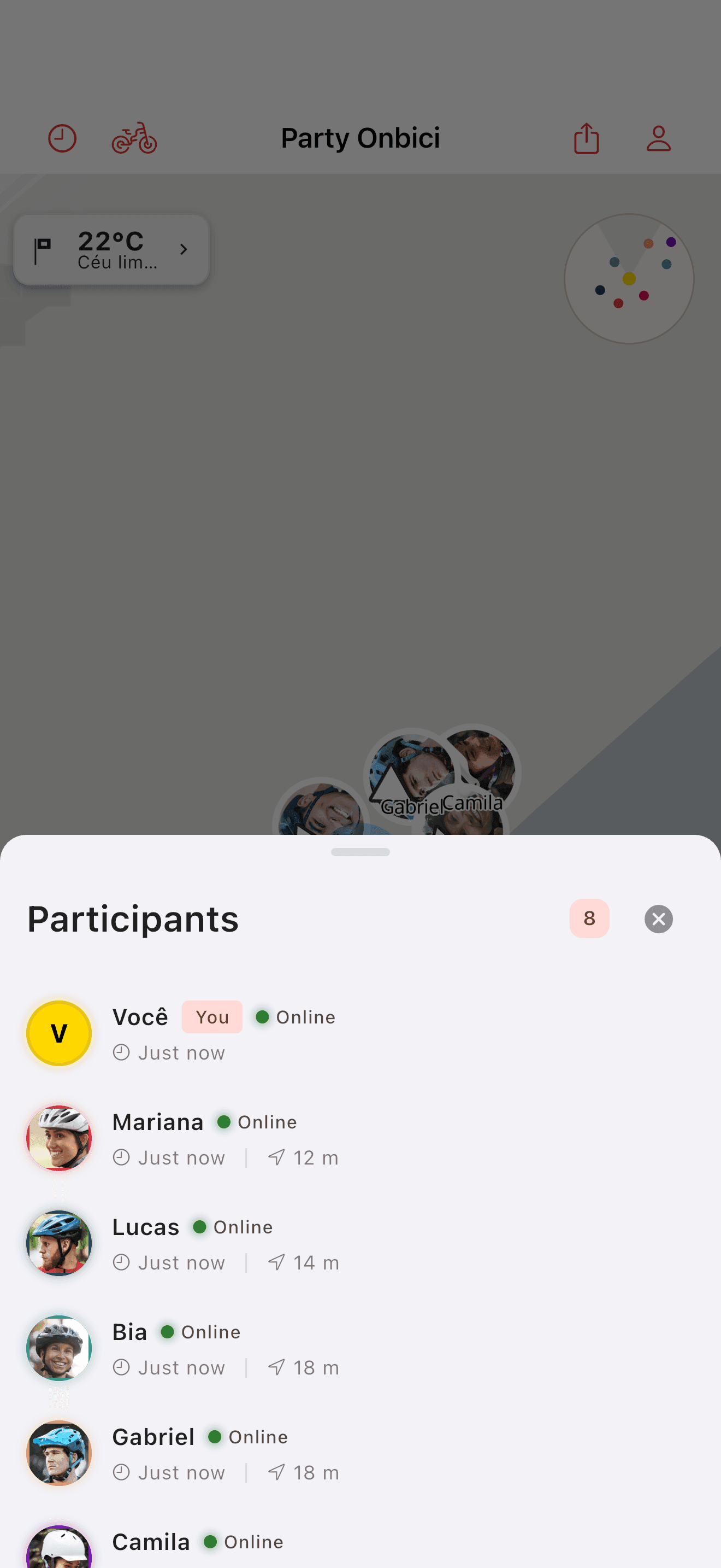 Lista de participantes do pedal (light mode)