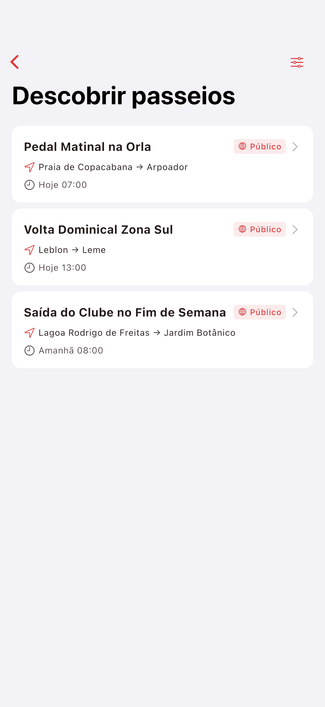 Descubra pedais próximos no mapa (light mode)