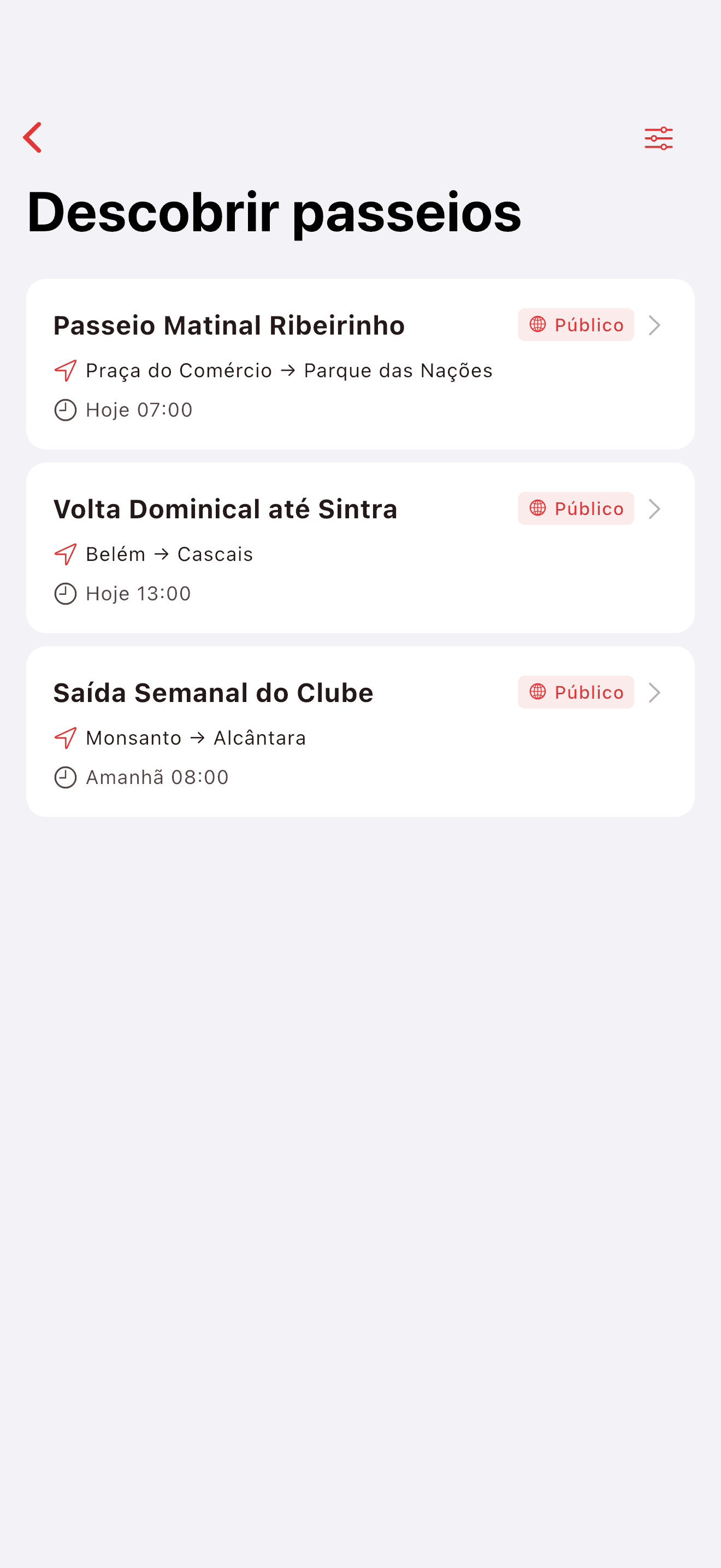Descobre passeios próximos no mapa (light mode)