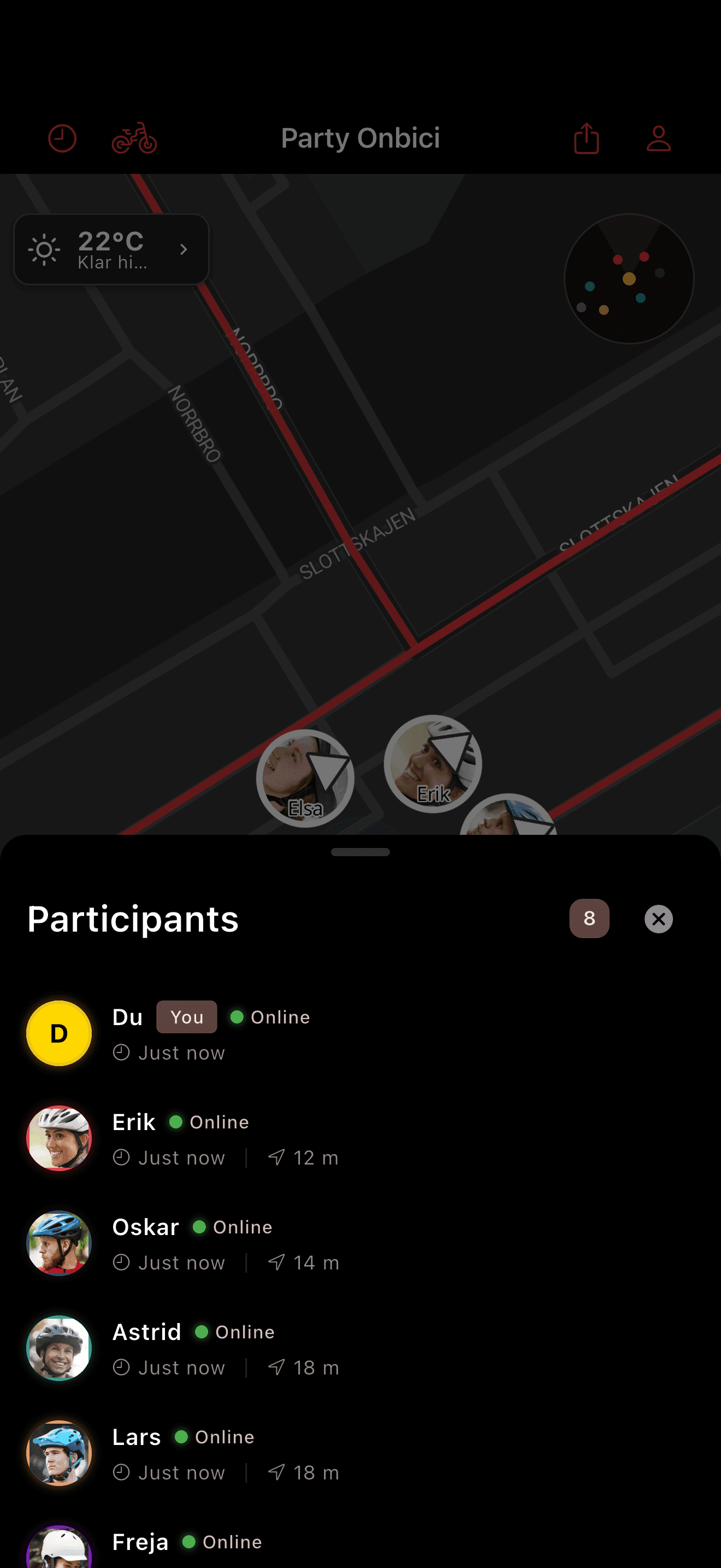 Lista över partydeltagare (dark mode)