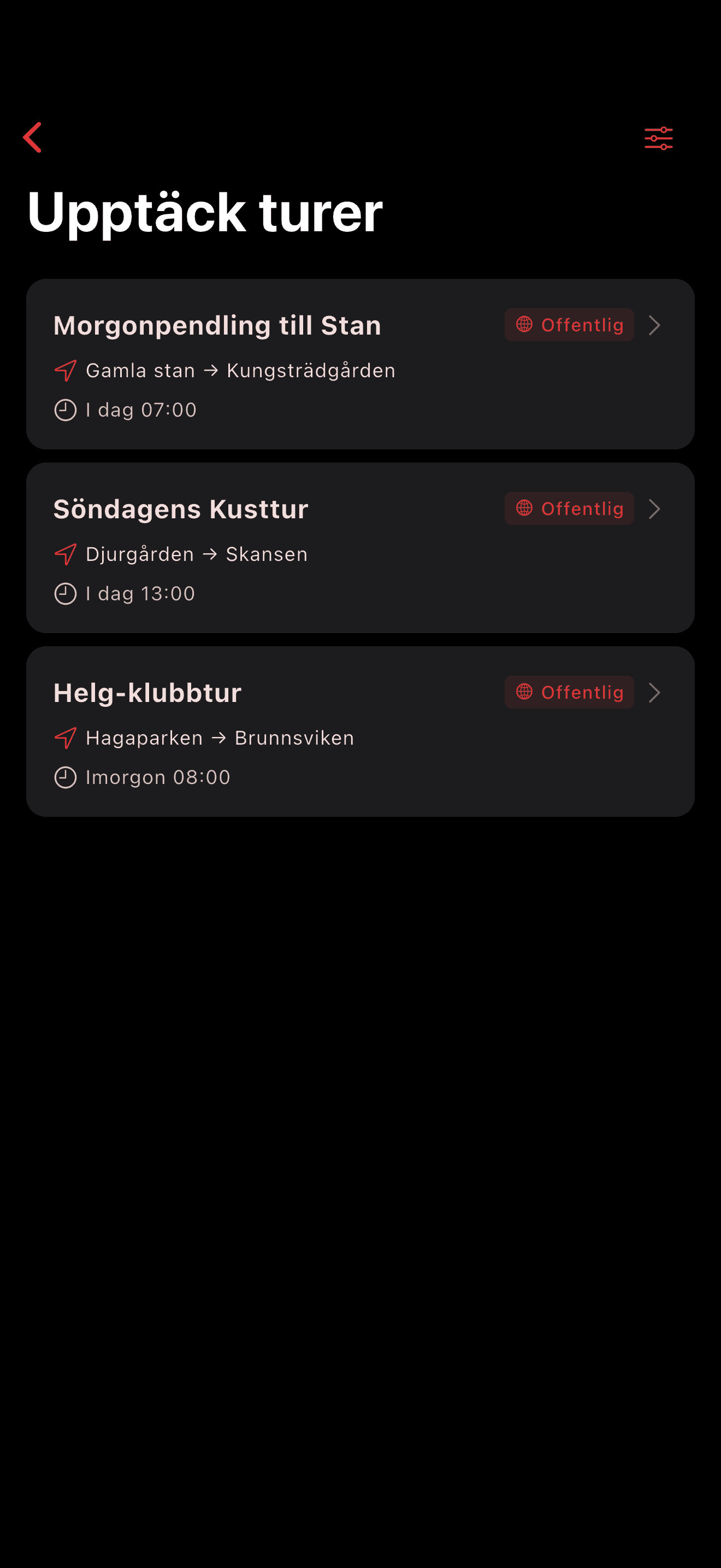 Upptäck närliggande partyn på kartan (dark mode)