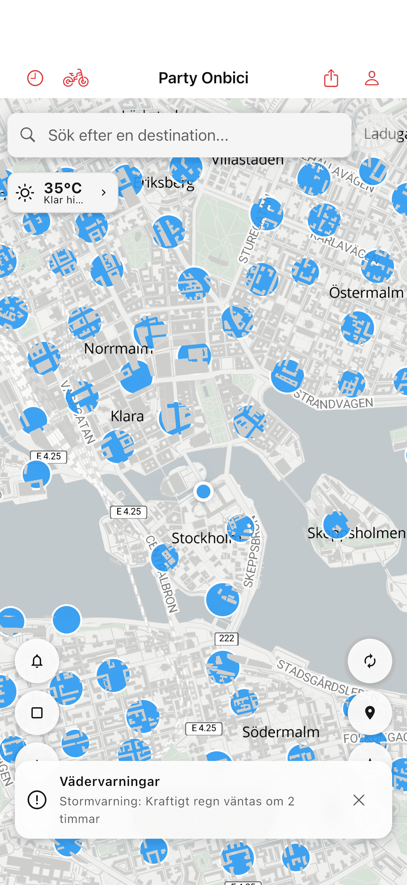 Kluster av cykelparkeringar på kartan (light mode)